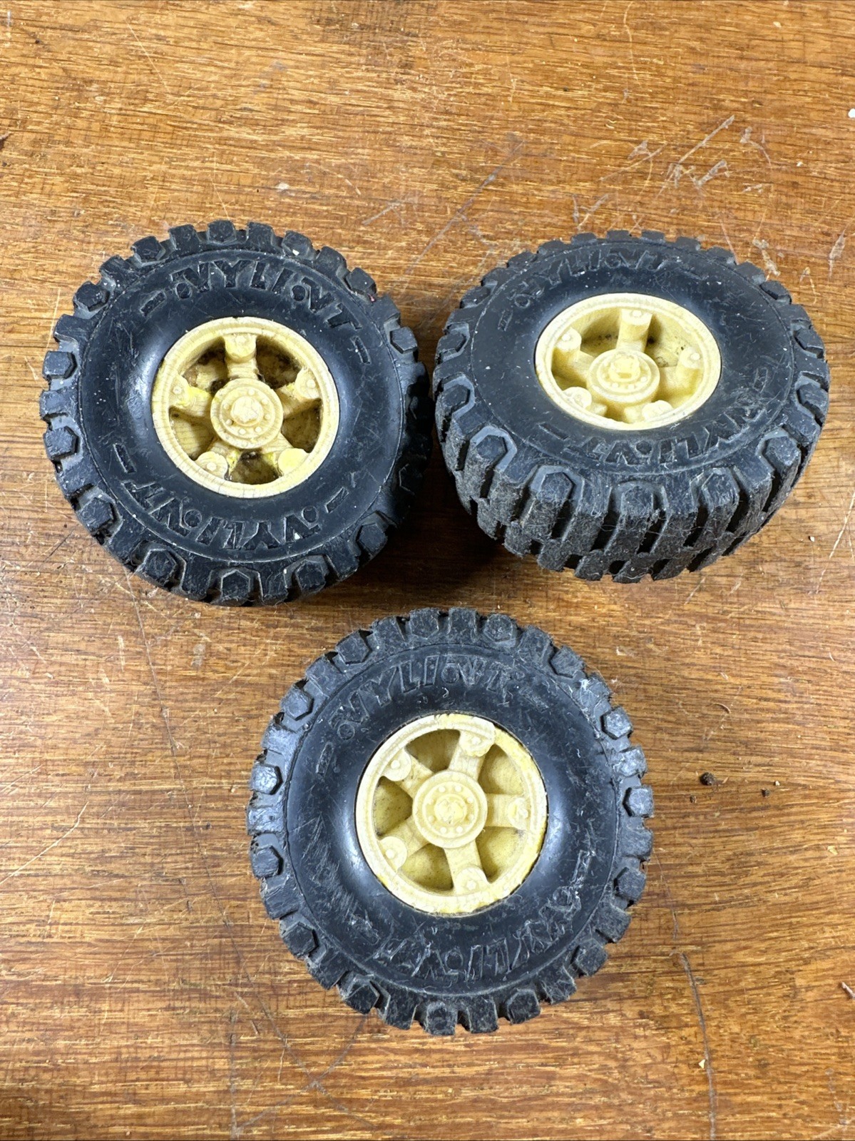 Vintage Nylint Wheels BLACK TIRES YELLOW RIM FOR TRUCKS 3 1/8” Lot Of 3