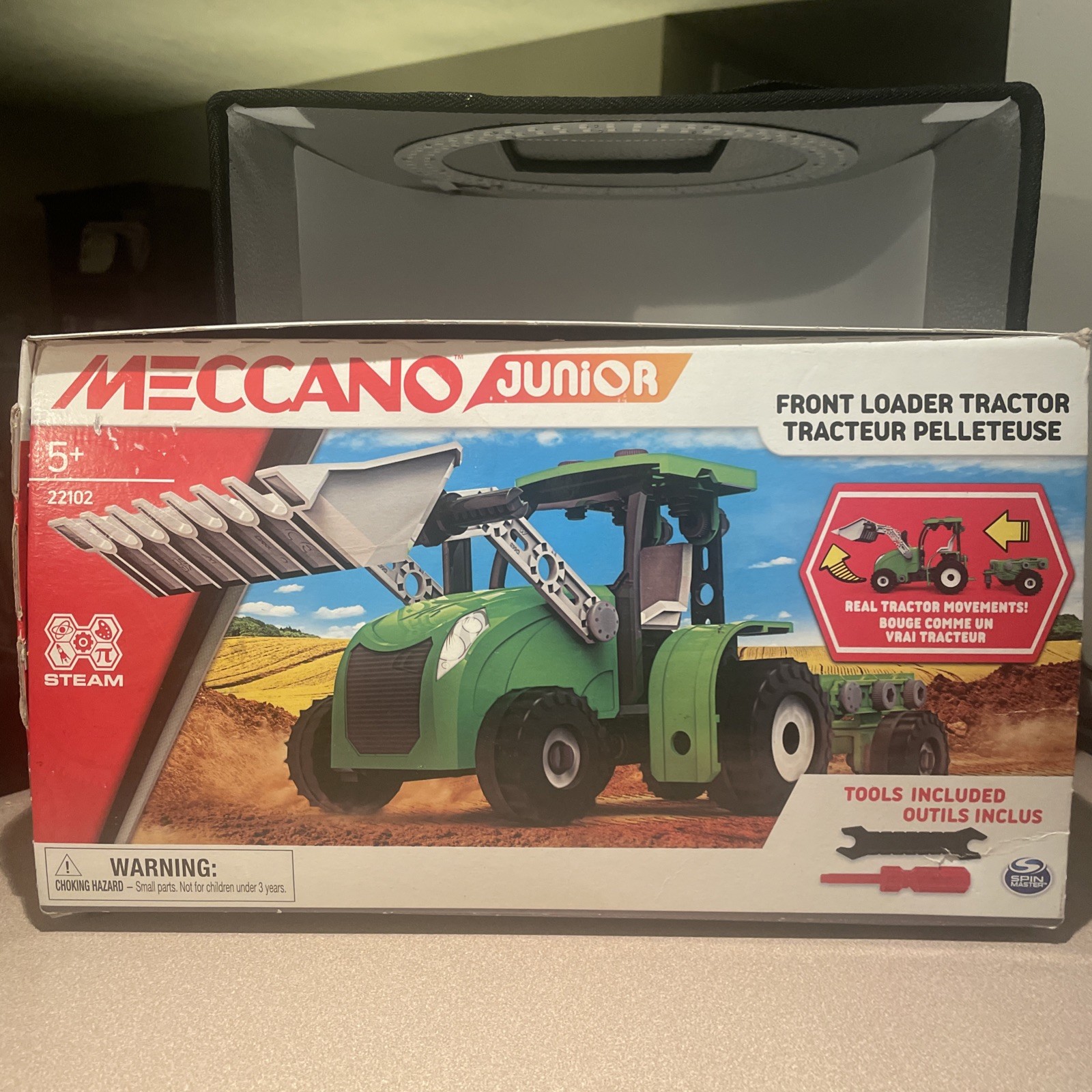 Meccano Junior Front Loader Tractor STEM Toy Real Tools Moving Parts