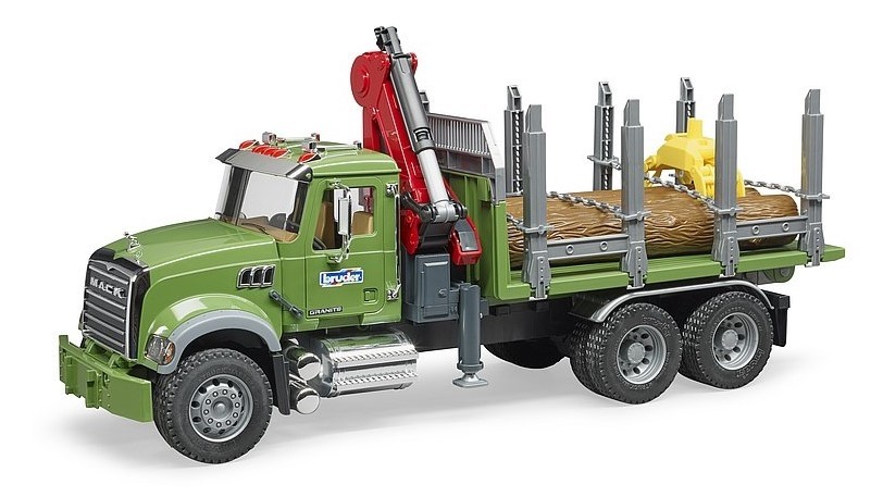BRUDER – MACK GRANITE Wooden Transport Truck with Crane and Logs – 1/1…