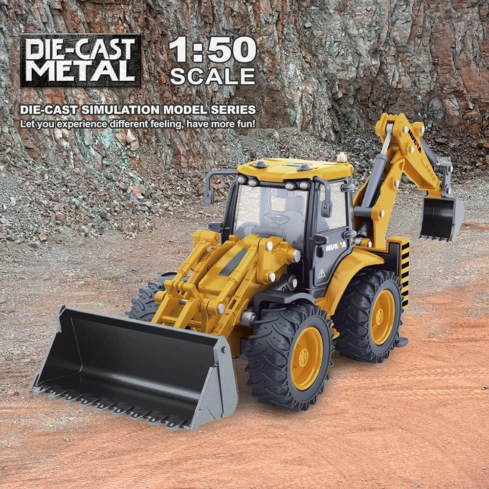 Die-Cast Excavator Backhoe Front Loader Truck 1/50 Metal Engineering Vehicle Con