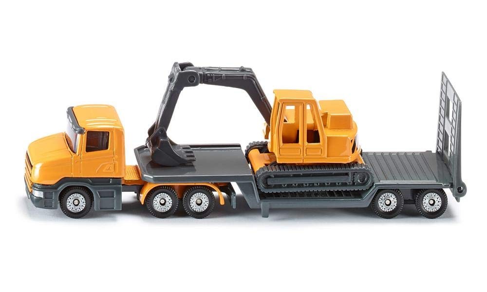 siku 1611, Low Loader with Excavator, Metal/Plastic, Yellow/Grey, Opening tailga