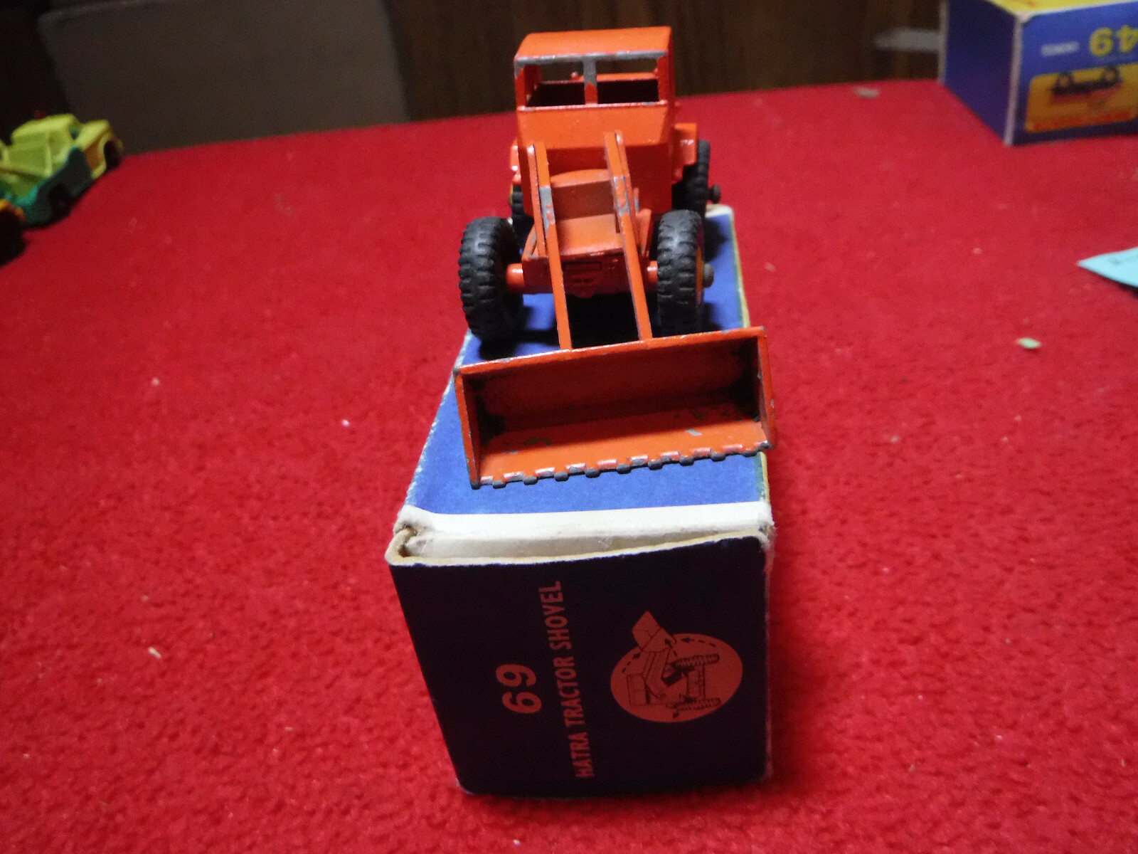 Vintage Lesney Matchbox Hatra Tractor Shovel #69 Solid Orange in Original Box
