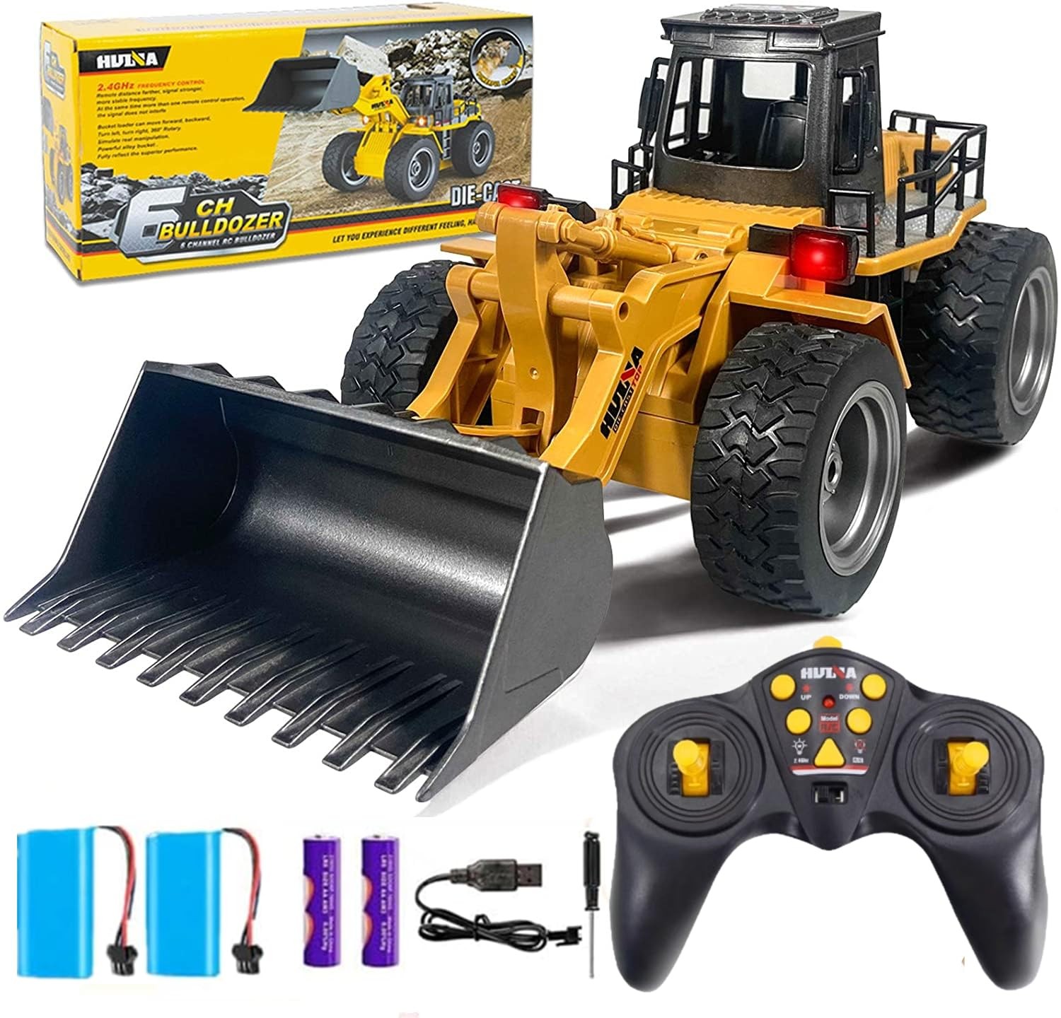 Remote Control Bulldozer Truck, 1/18 Scale RC Metal Rc Front Loader 4WD Const…