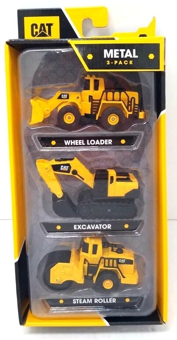 CAT Metal 3-Pack Toy Set With Wheel Loader Excavator & Steam Roller For Ages 3+