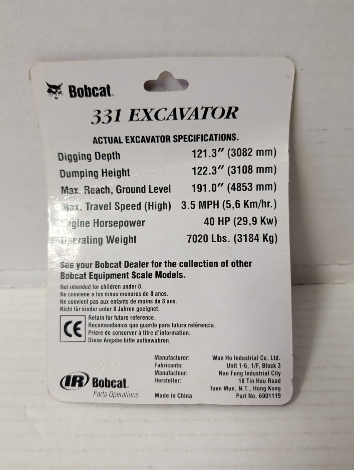 Bobcat X331 Mini Excavator – Wan Ho 1:50 Scale Diecast Model #6900570 New
