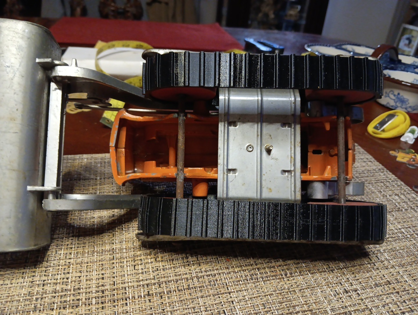 Vintage Toy HUBLEY #505-58 Orange Steel Bulldozer Wooden Wheels New Tracks