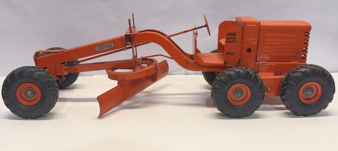 Vtg Doepke Model Toy Adam’s Motor Grader Orange Die-cast Construction 1950s
