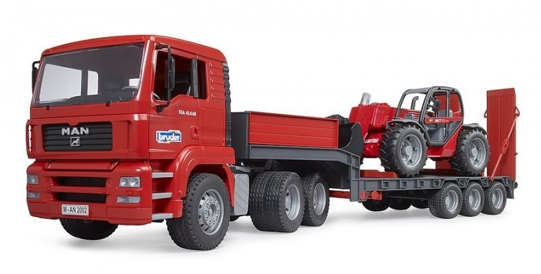 BRUDER,MAN TGA 6×4 with equipment carrier and MANITOU MLT 633 telescopic hand…