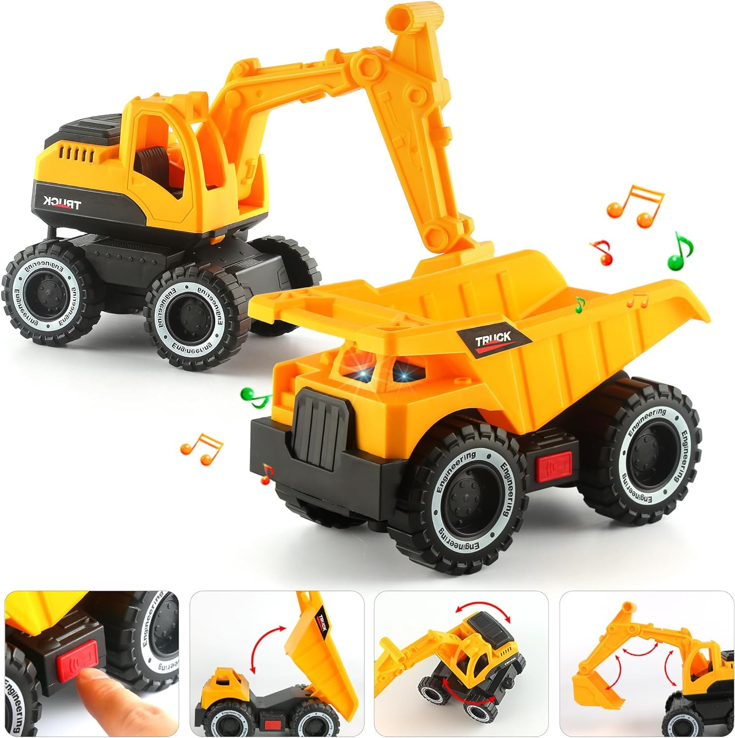 Construction Carrier Semi Truck Toy with Excavator and Dump Truck, Gifts for Age