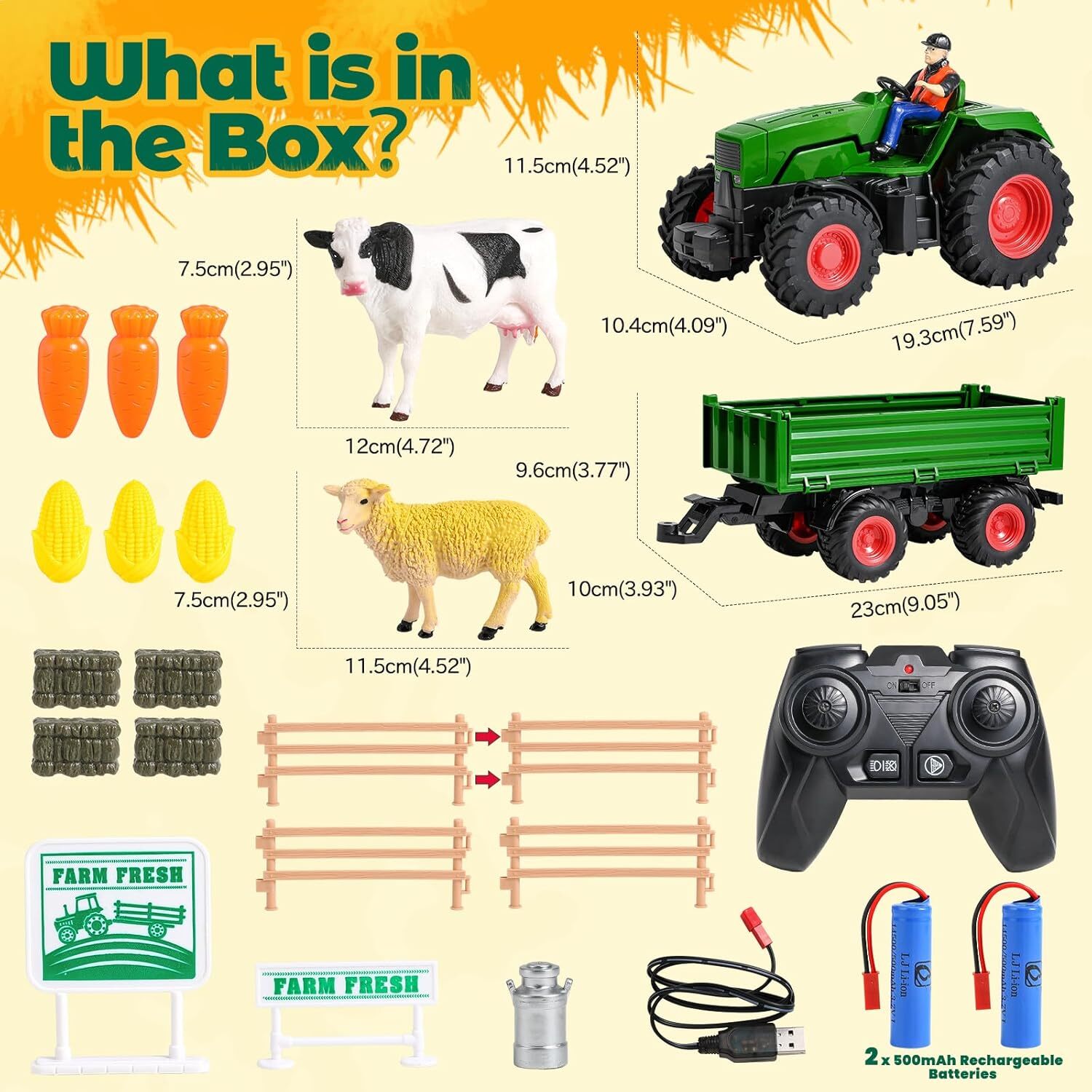 Farm Toy,Remote Control Tractor Toy Set,Loader w/ Animal Transport Toy Cars 3 Up