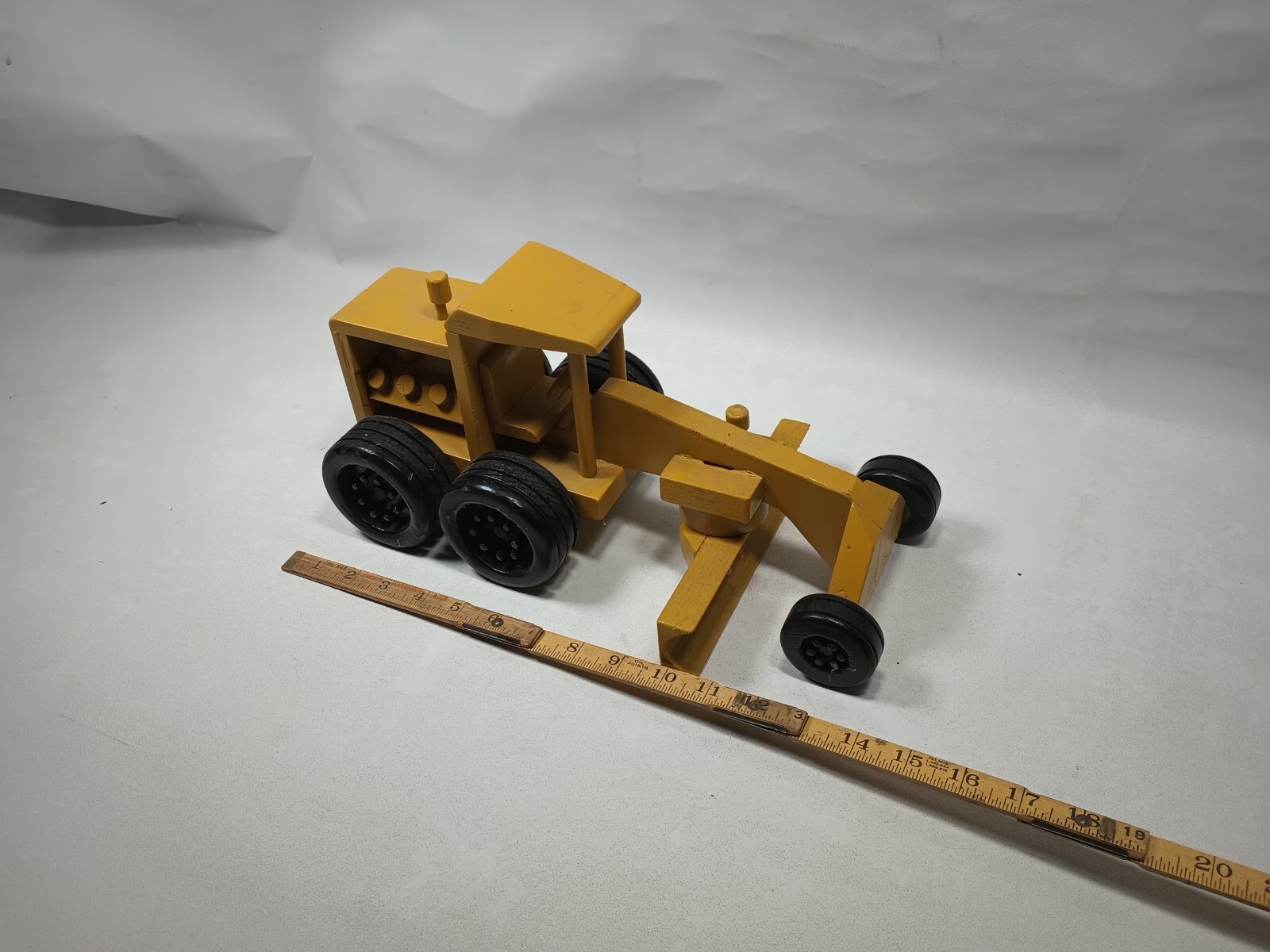 Handcrafted Wood Road Grader Folk Art Construction Machine Wooden Toy Ov