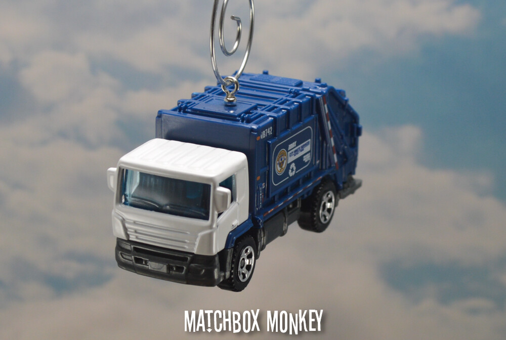 White Blue Garbage Trash Refuse Truck Custom Christmas Ornament Waste Management