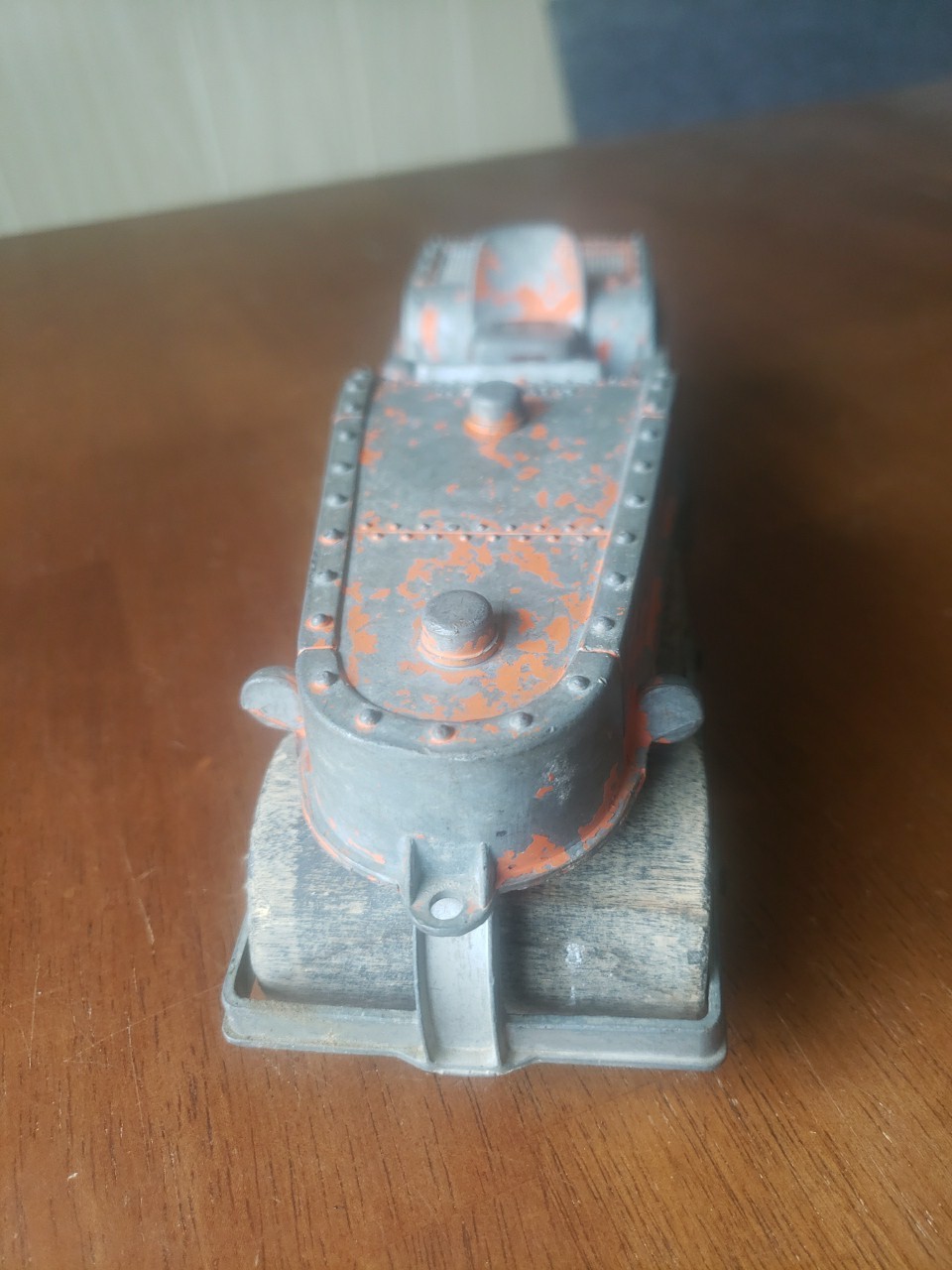 Vintage Hubley cast metal Road Roller with Large Wood Wheels, Steers