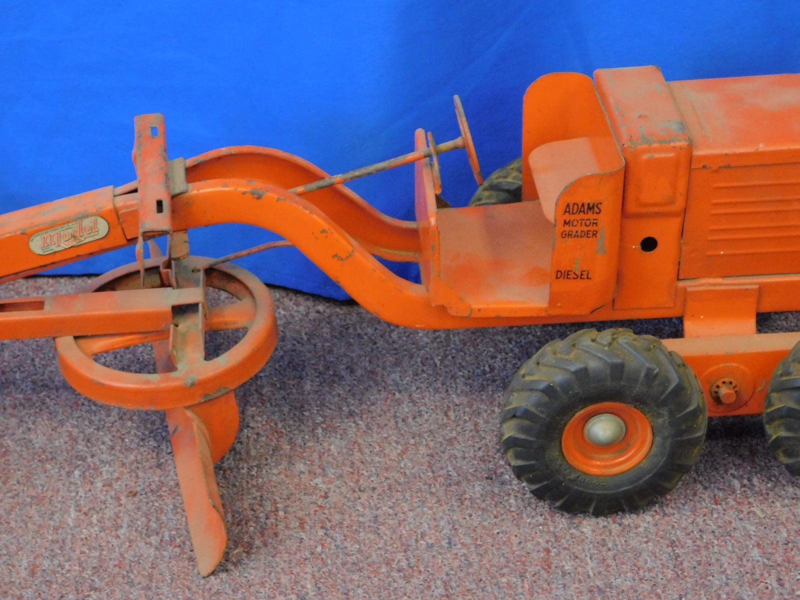 Vintage Doepke Pressed Steel Orange Road Grader Heavy Equipment