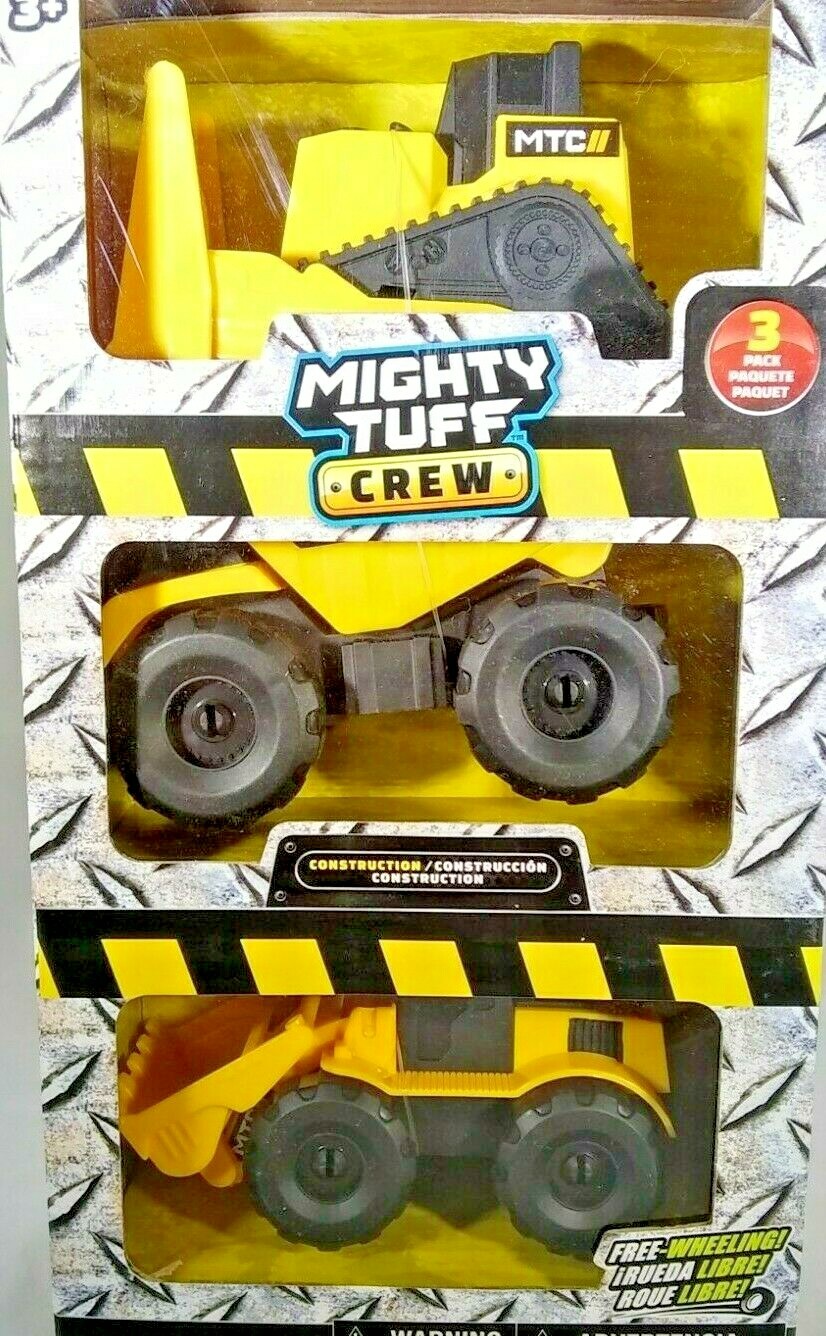 Mighty Tuff Crew 3 Pack Construction Vehicle Set Free-Wheeling MTC Dump Truck 3+