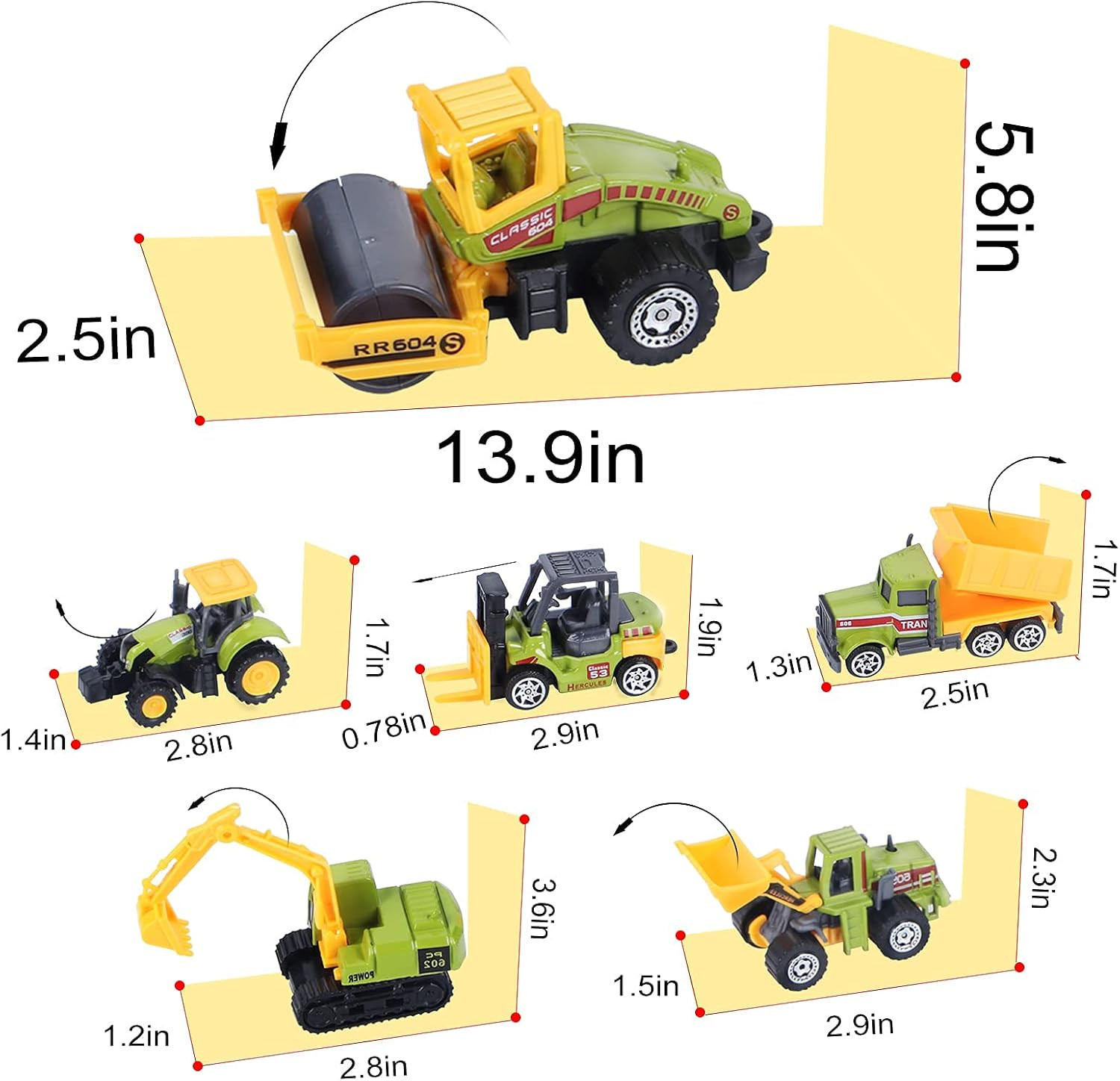 Mini Construction Trucks Toys, Small Construction Toys 6Pcs Vehicles Tractor Toy