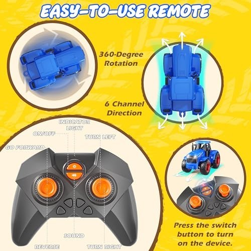 Remote Control Tractor Toy Set with Lights & Sounds, Farm Animal Trailer for Kid