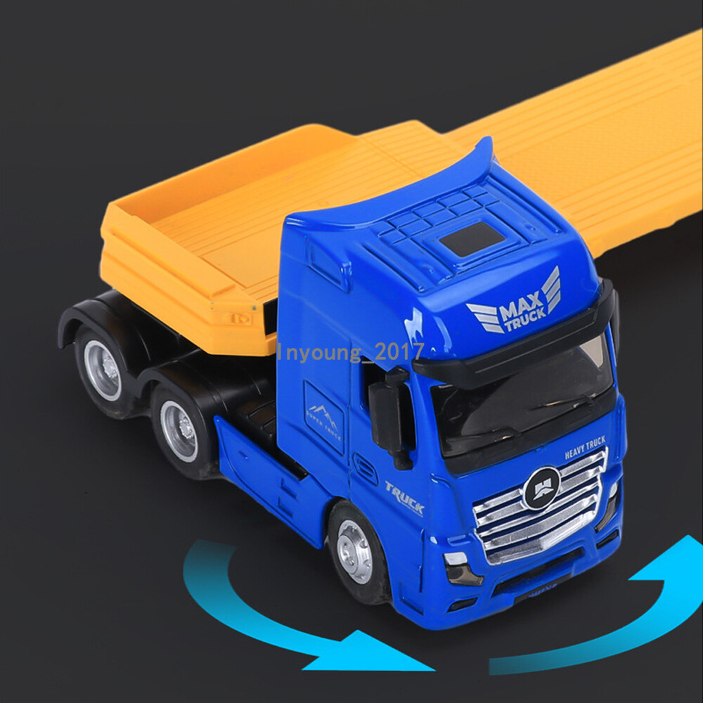 1:50 Flatbed Truck with Excavator Diecast Construction Toys Vehicle Playset Blue