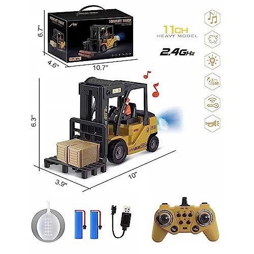 11 Channel RC Forklift Toy – 1:24 Scale Construction Vehicle for Kids 3+, Yellow