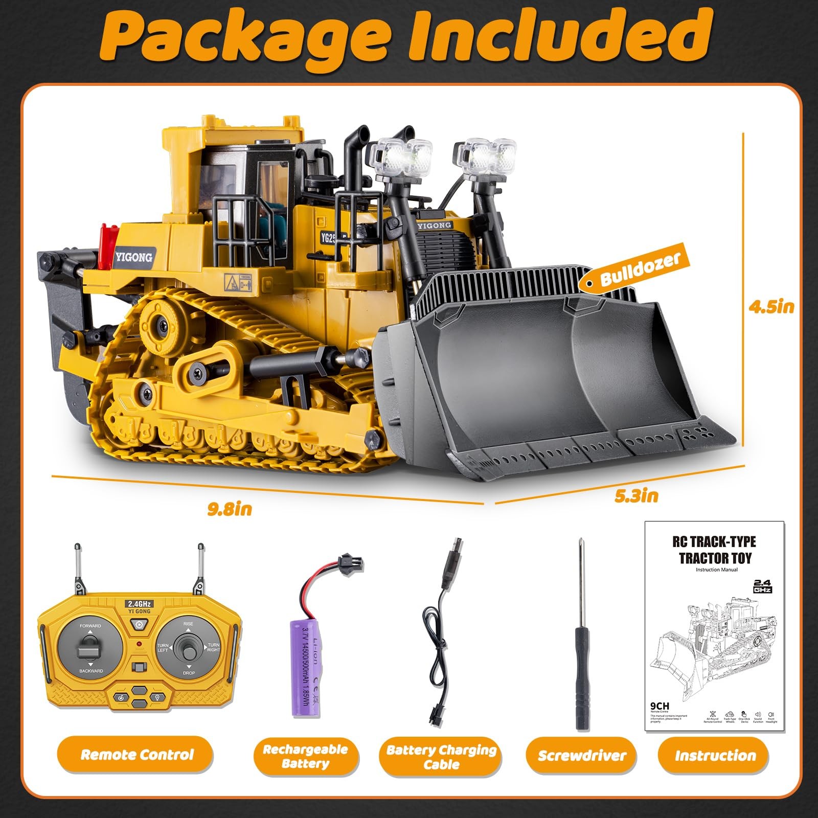 Samtop Rc Bulldozer Toys – Remote Control Bulldozer Construction Vehicles Tru…
