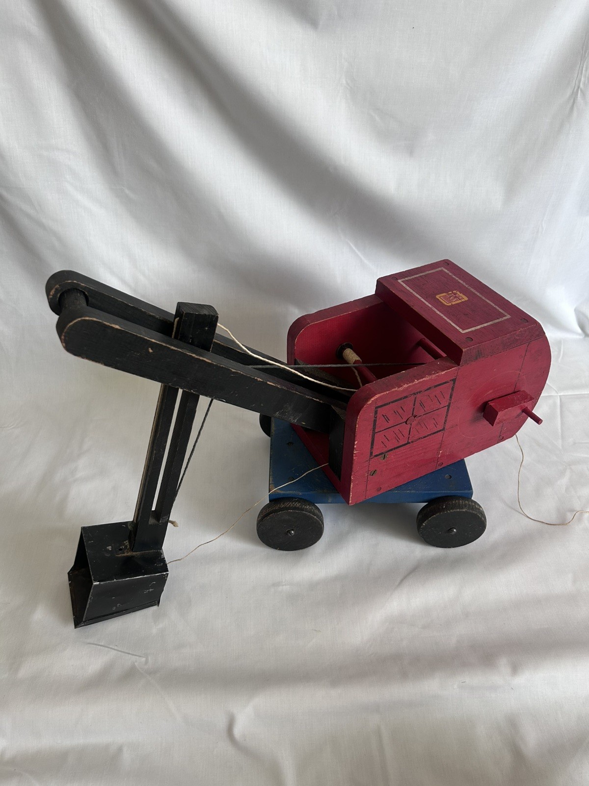 RARE 1940s Firestone Tick Tock Wooden Steam Shovel Excavator Toy Advertising