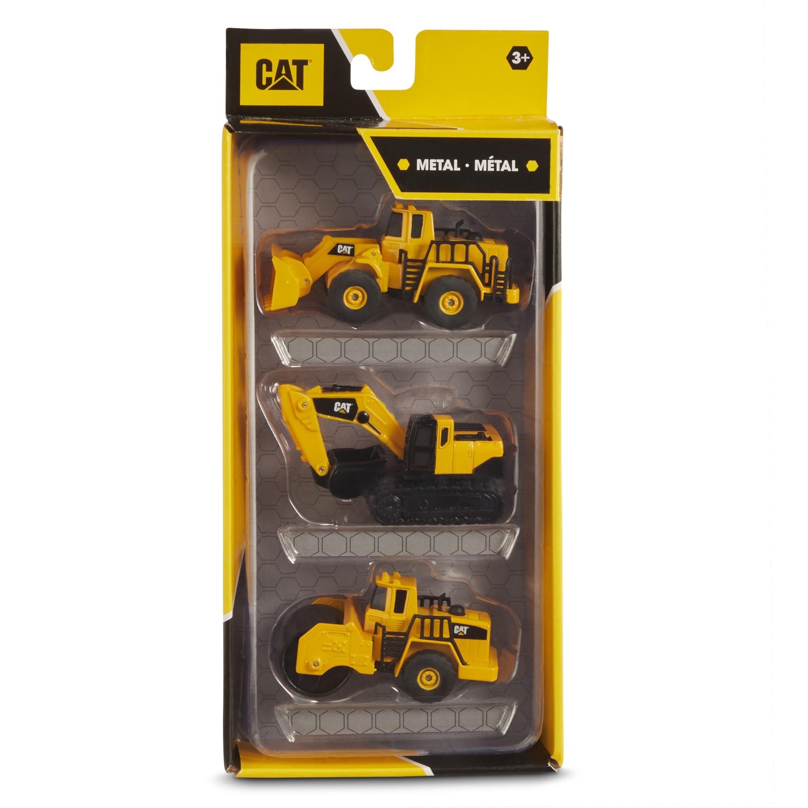 CAT Die Cast Metal Toy Vehicle Set Excavator Wheel Loader Steam Roller 3 Pack