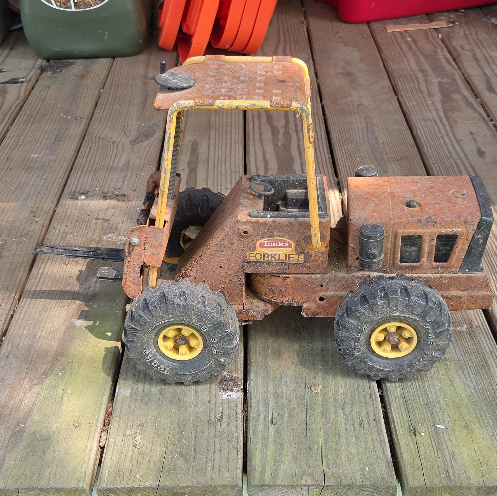 Tonka Pressed Steel Forklift Construction Vehicle Orange Yellow Black