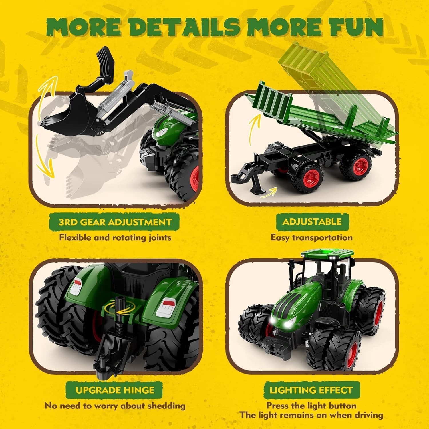 Realistic 8-Wheel RC Tractor with Metal Loader & Lights – Perfect Gift for Kids