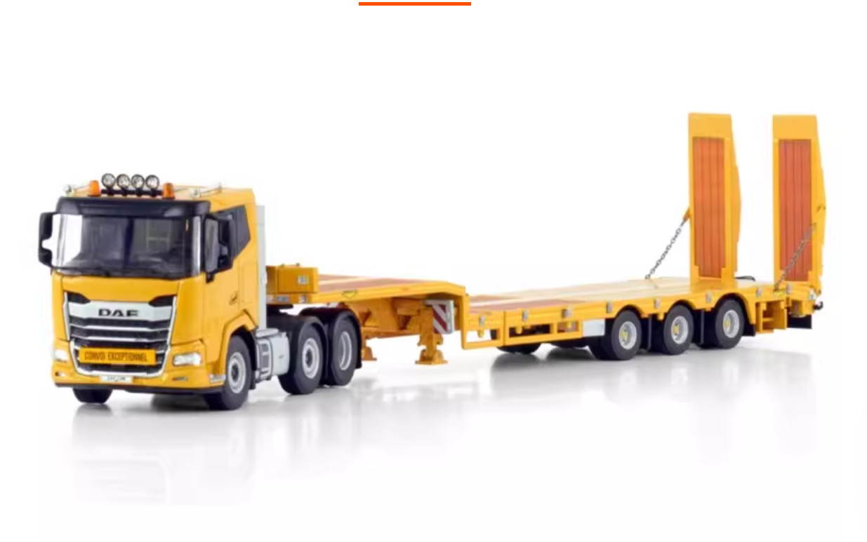 1:50 WSI DAF XF SL 6X2 Lowbed Truck Construction Machine Equipment Diecast Model