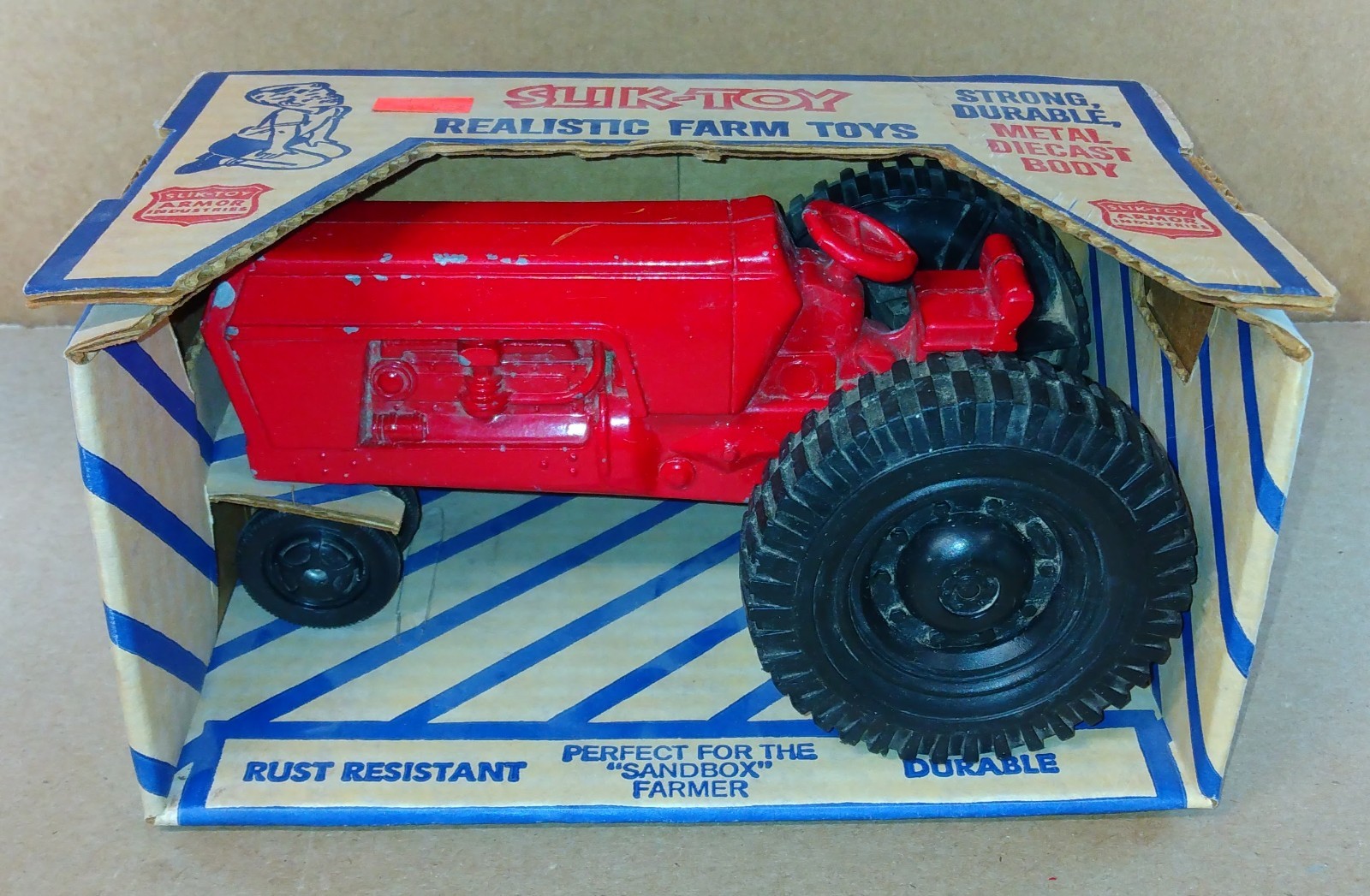 7″ Diecast Aluminum Red Tractor No. A9897 SLIK TOY by Armor Industries
