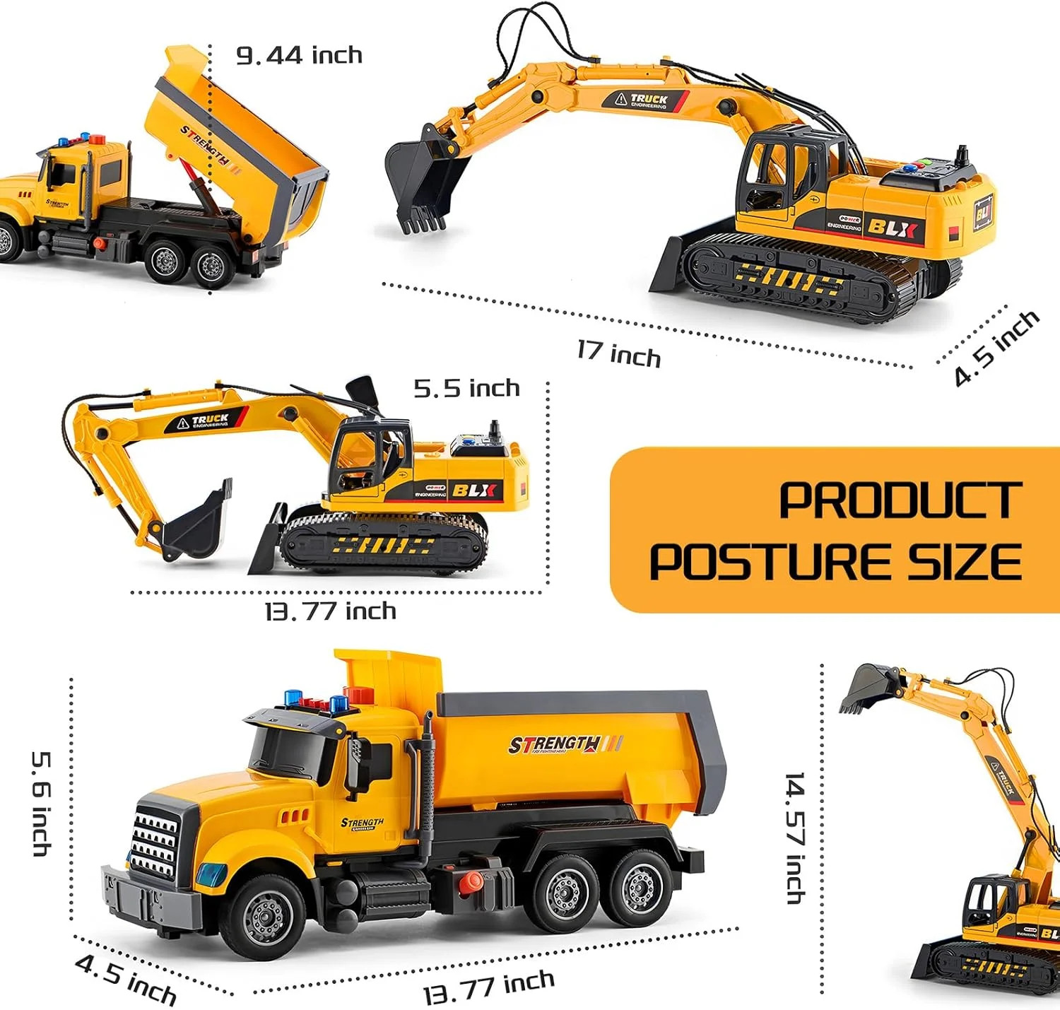 LerBao 2 Pack Large Construction Engineering Truck Toys,Moveable Claw Excavator