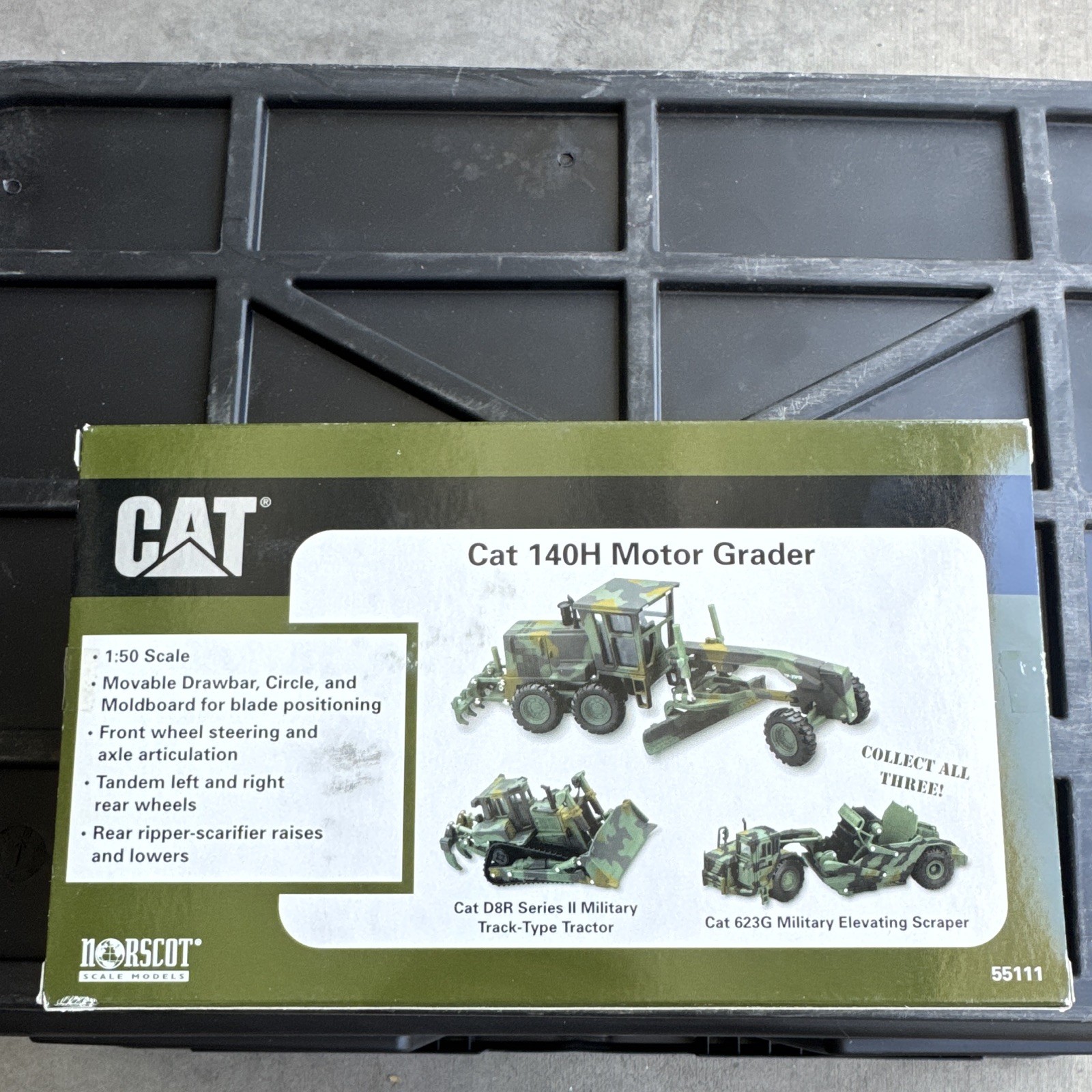 Norscot CAT 140H Military Motor Grader Diecast Metal 1:50 Green/Black MPN 55111