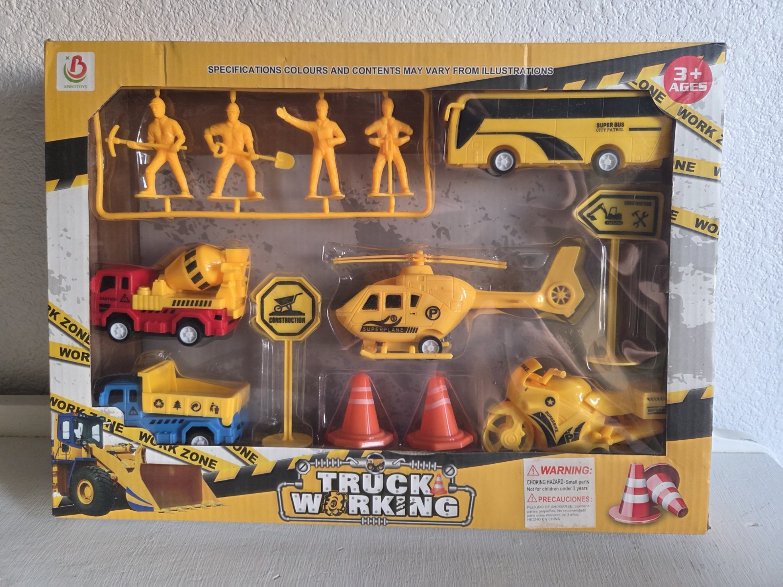 Truck working construction toy die cast 13 pcs play set tractor helicopter bus