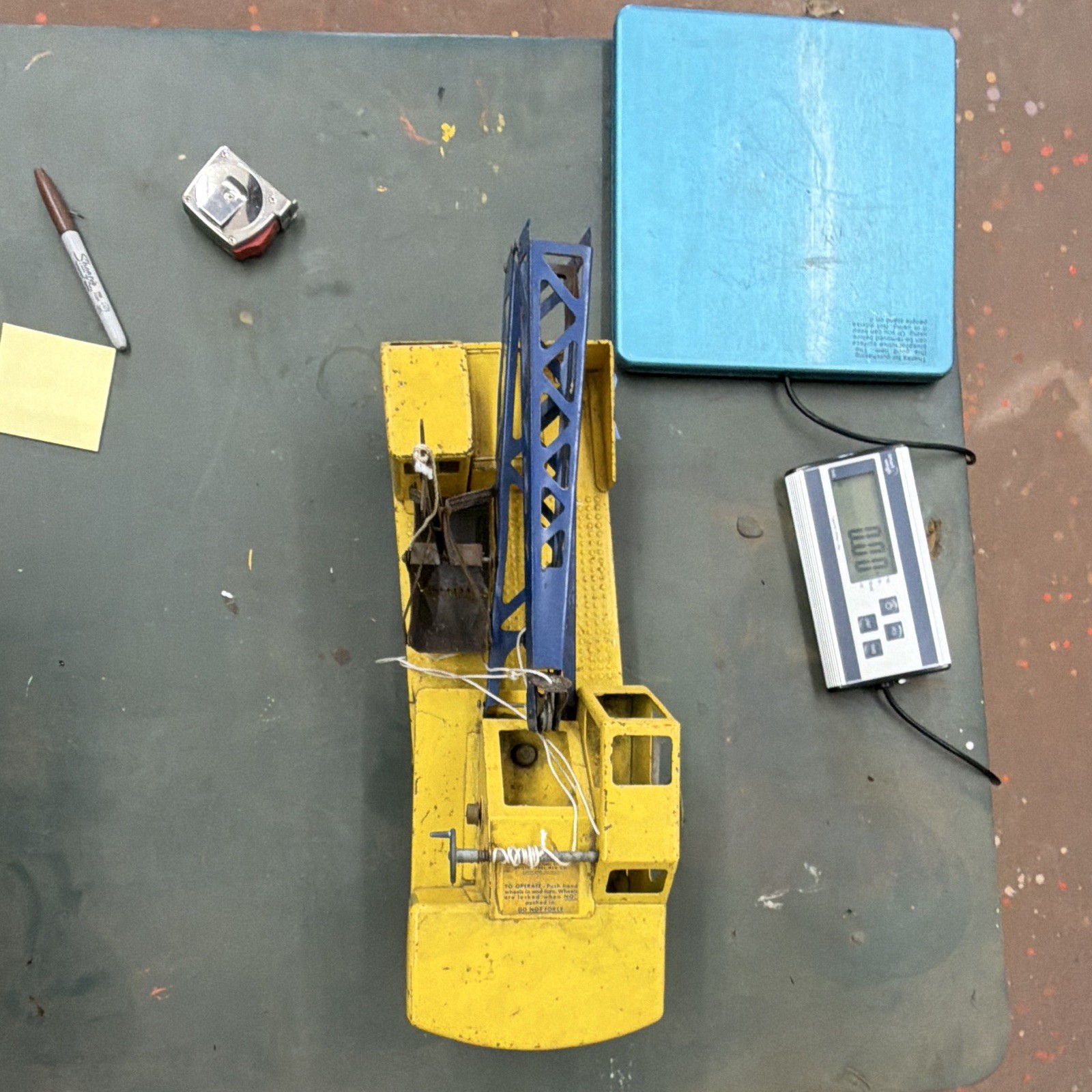 Michigan Vintage Yellow/Blue Pressed Steel Crane Construction Vehicle Toy
