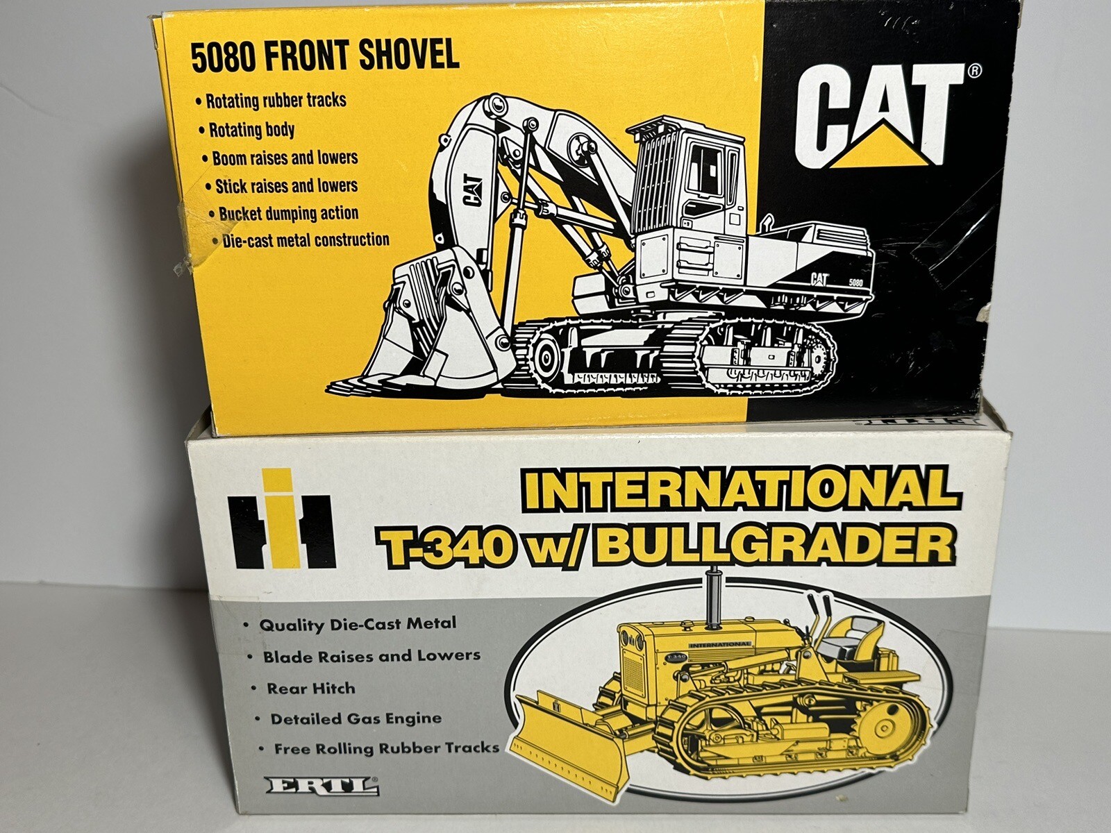 2 Open Box Models Cat 5080 Front Shovel & International T340 Bullgrader ERTL