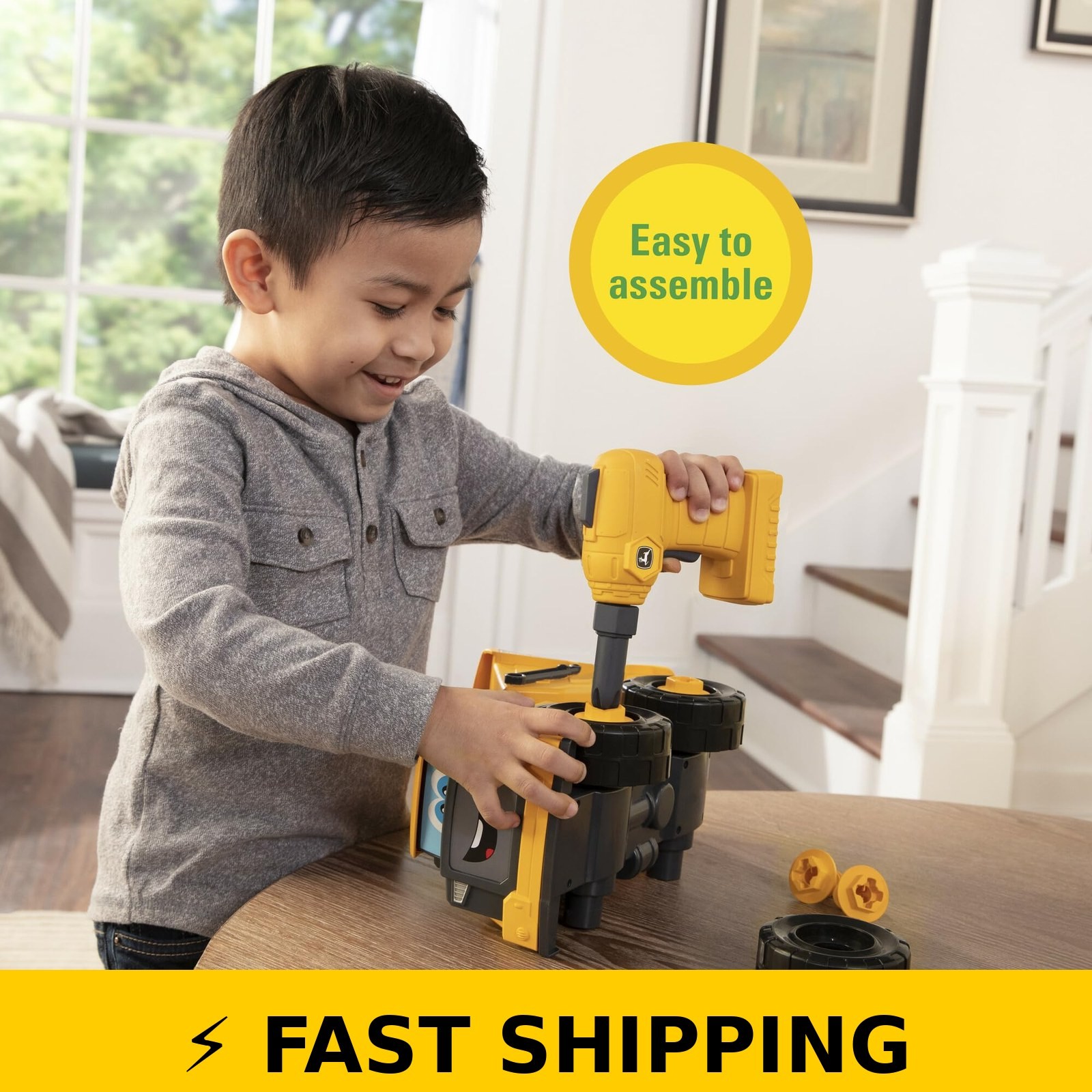 Build-A-Buddy John Deere Dump Truck Toy – STEM Building Toy – Yellow