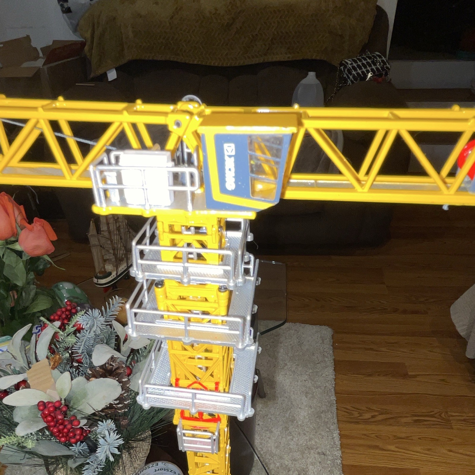 XCMG Tower Crane Diecast Construction Model 1:50 Yellow Gray w/ Hook Base