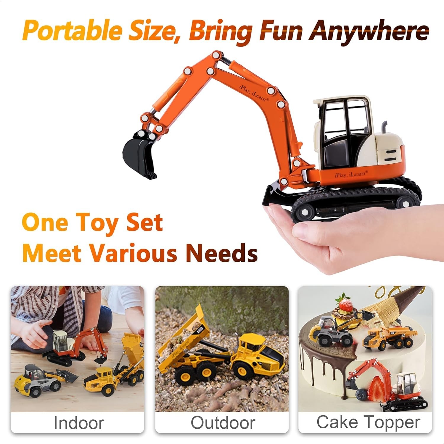 Heavy Duty Construction Site Playset, Metal Dump Truck, Excavator Digger Back…