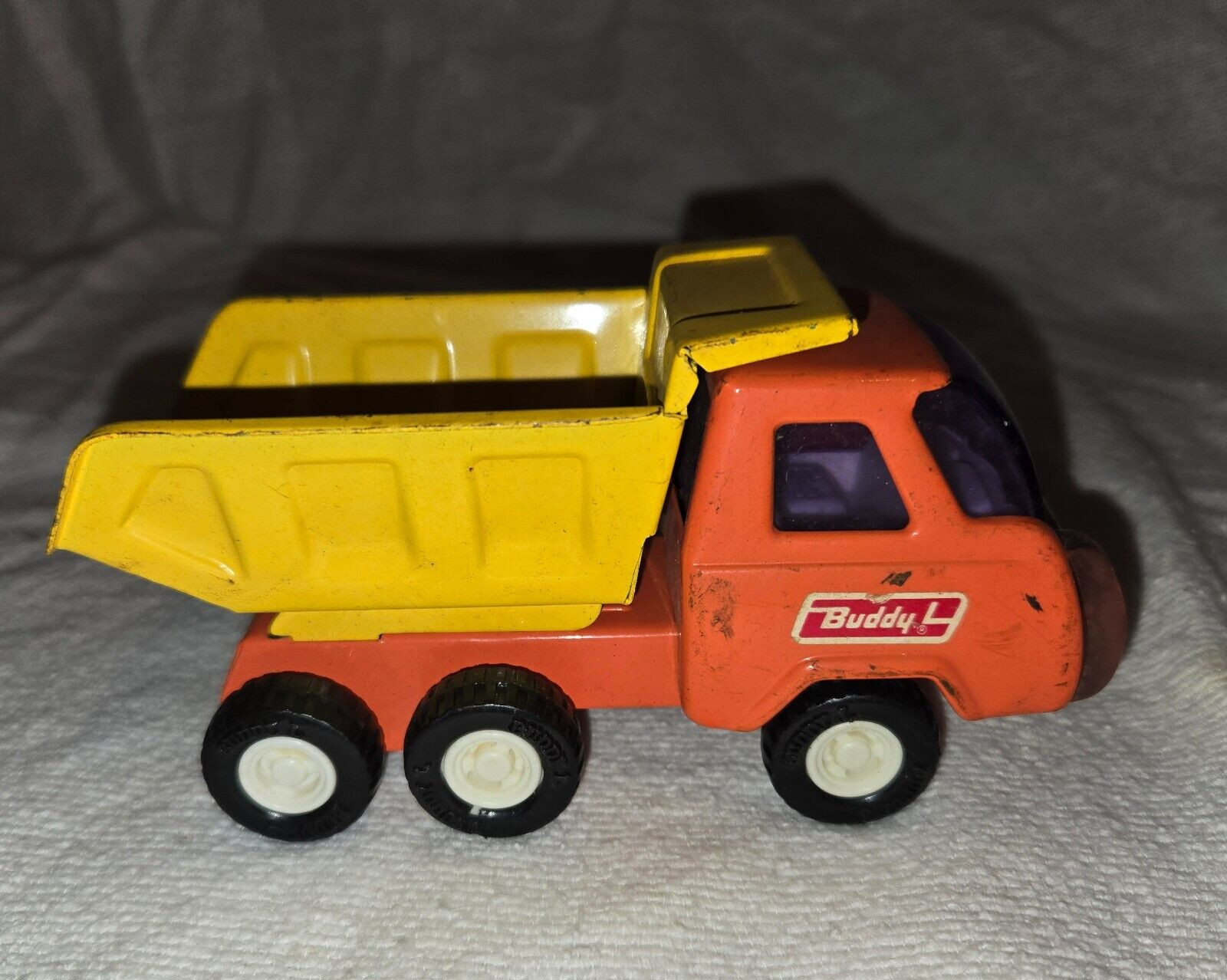 1970’s BUDDY L JAPAN ORANGE/YELLOW MINI DUMP TRUCK 1:64 SCALE