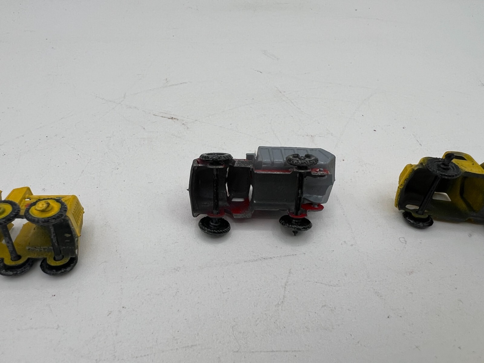 6 Vintage Diecast Road Work Toys Bull Dozer Tow Truck Grater Roller / Japan