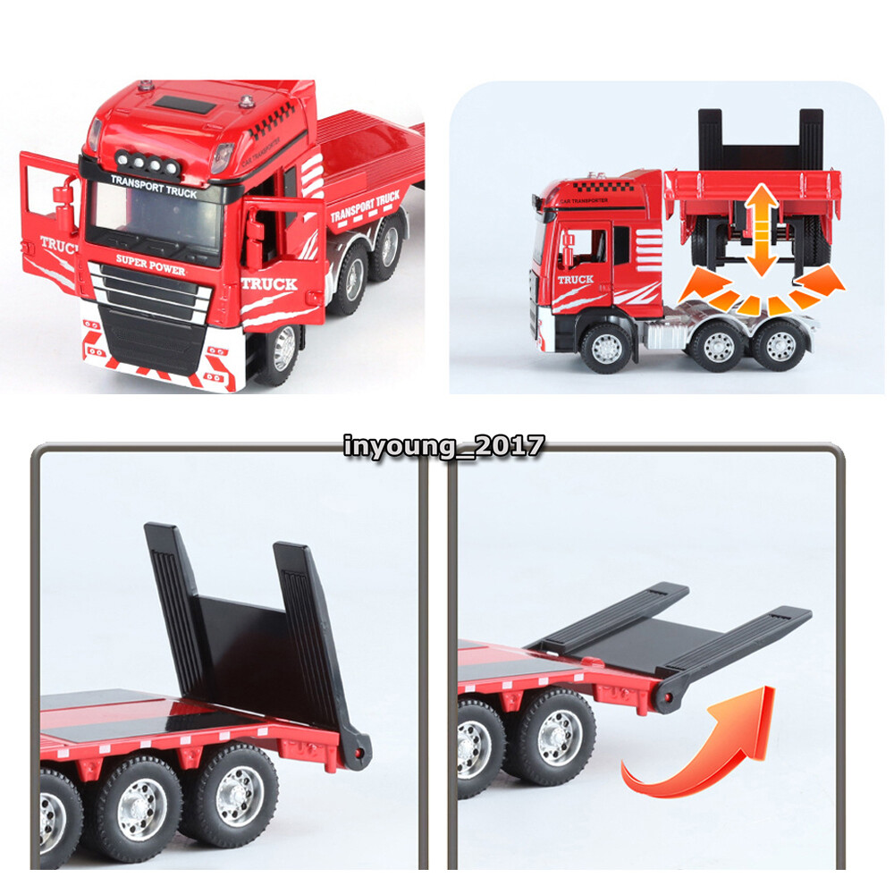 Flatbed Truck with Excavator Playset Diecast Toy Cars Toys for Boys Kids Blue