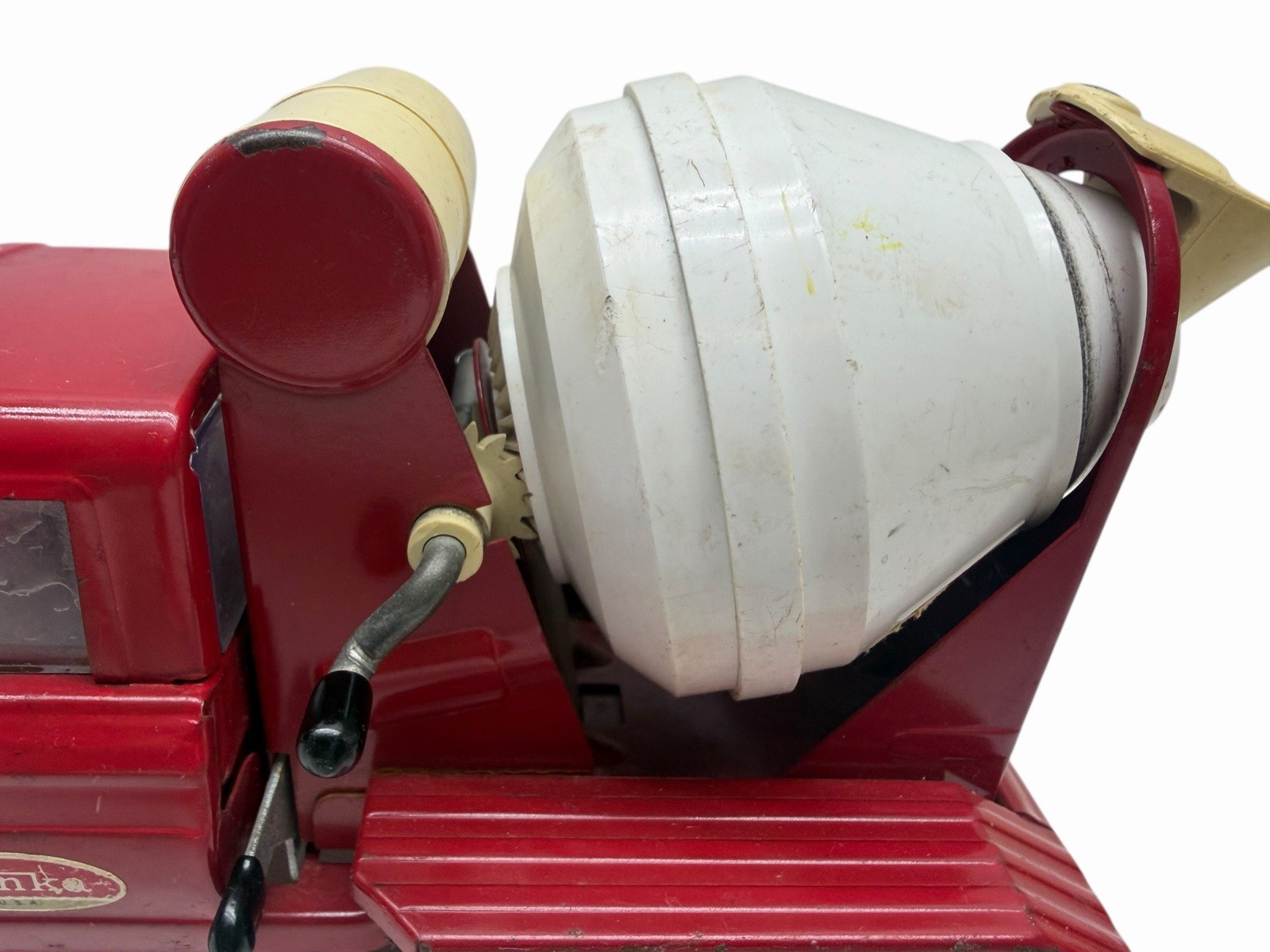 Vintage 1960s Red Tonka 9″ Pressed Steel Cement Mixer with Working Drum