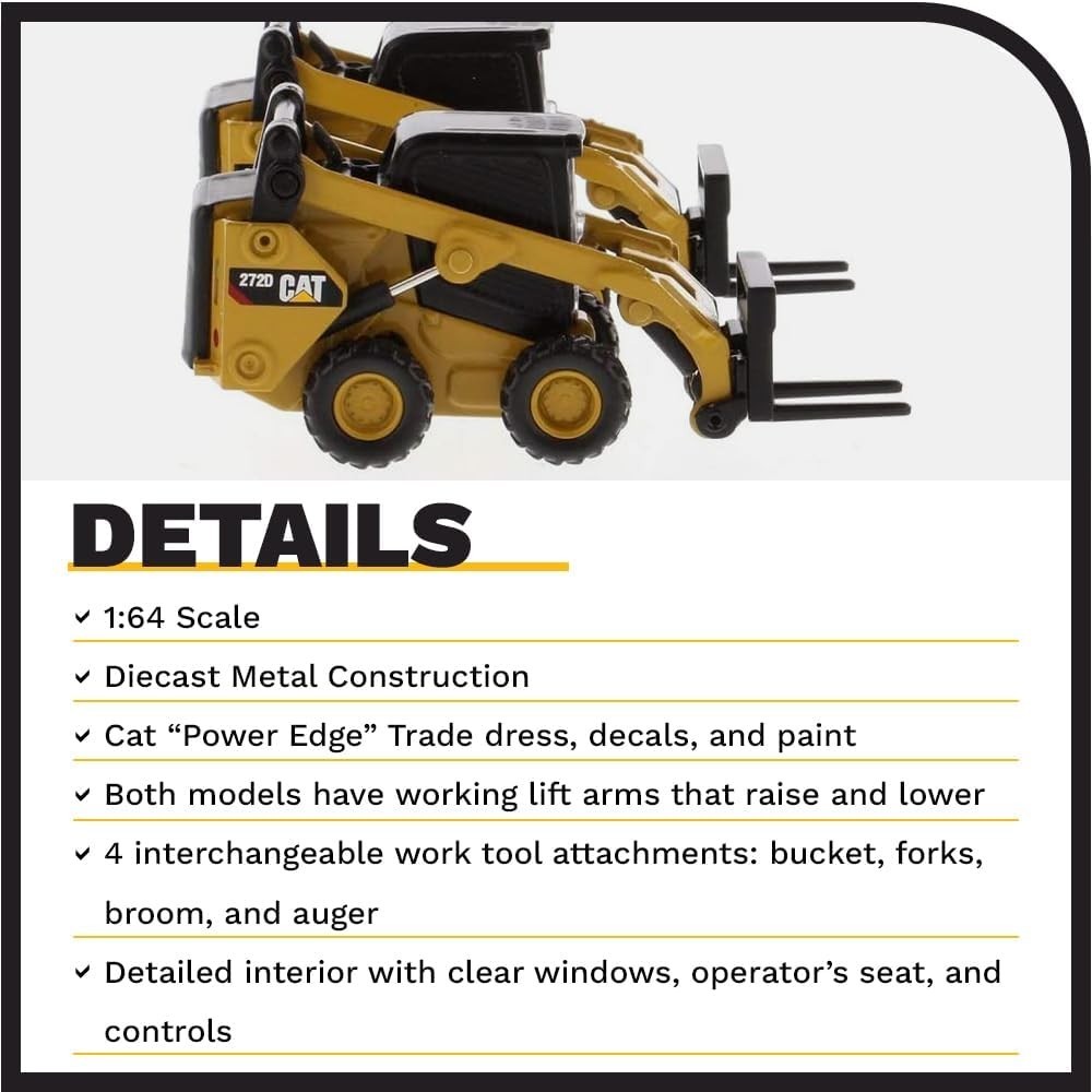 1:64 Scale Caterpillar 272D2 Skid Steer Loader & 297D2 Compact Track Attachme…