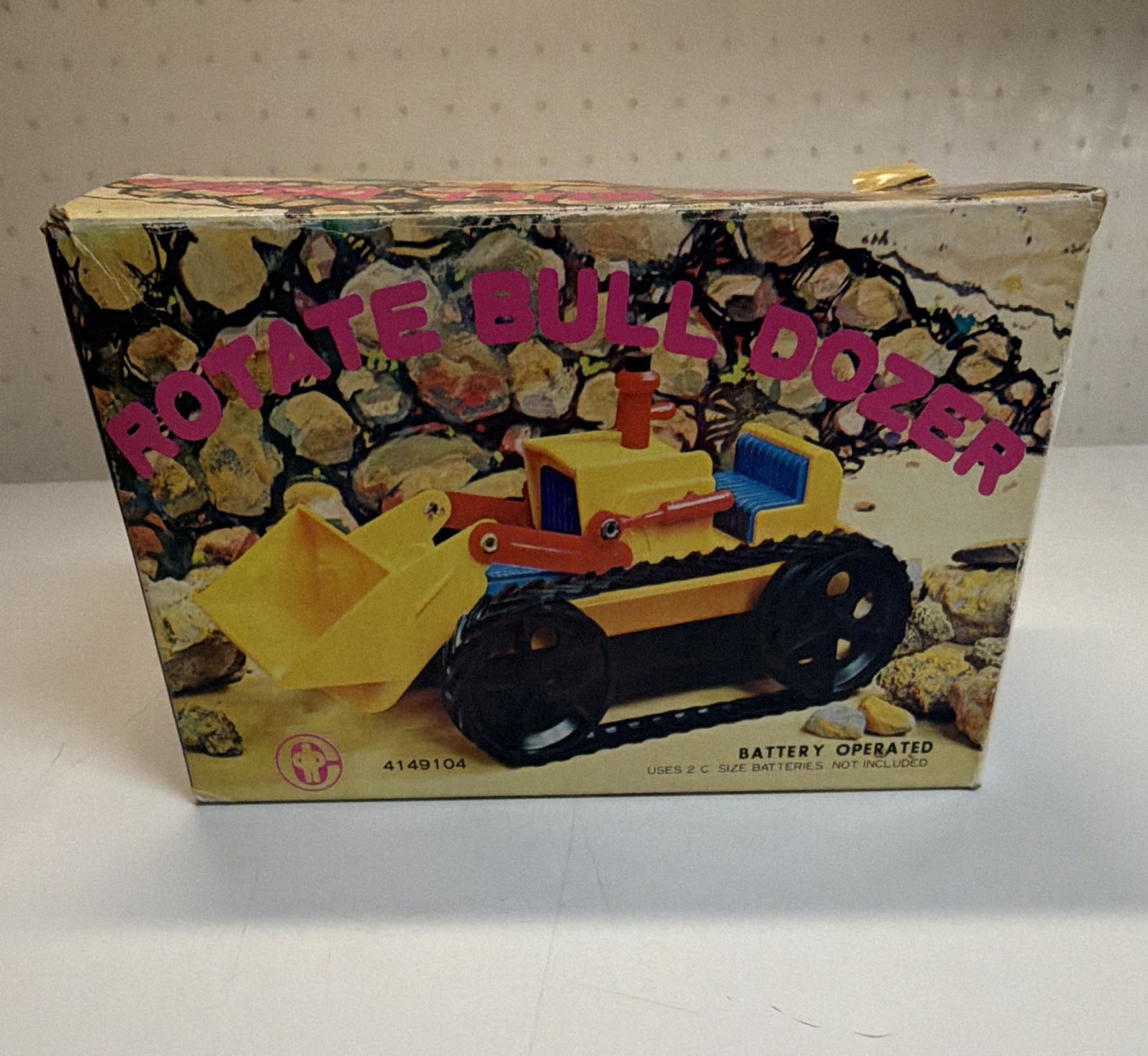 Battery Operated Plastic Toy Bulldozer, Boxed, Orange/Blue/Yellow/Black