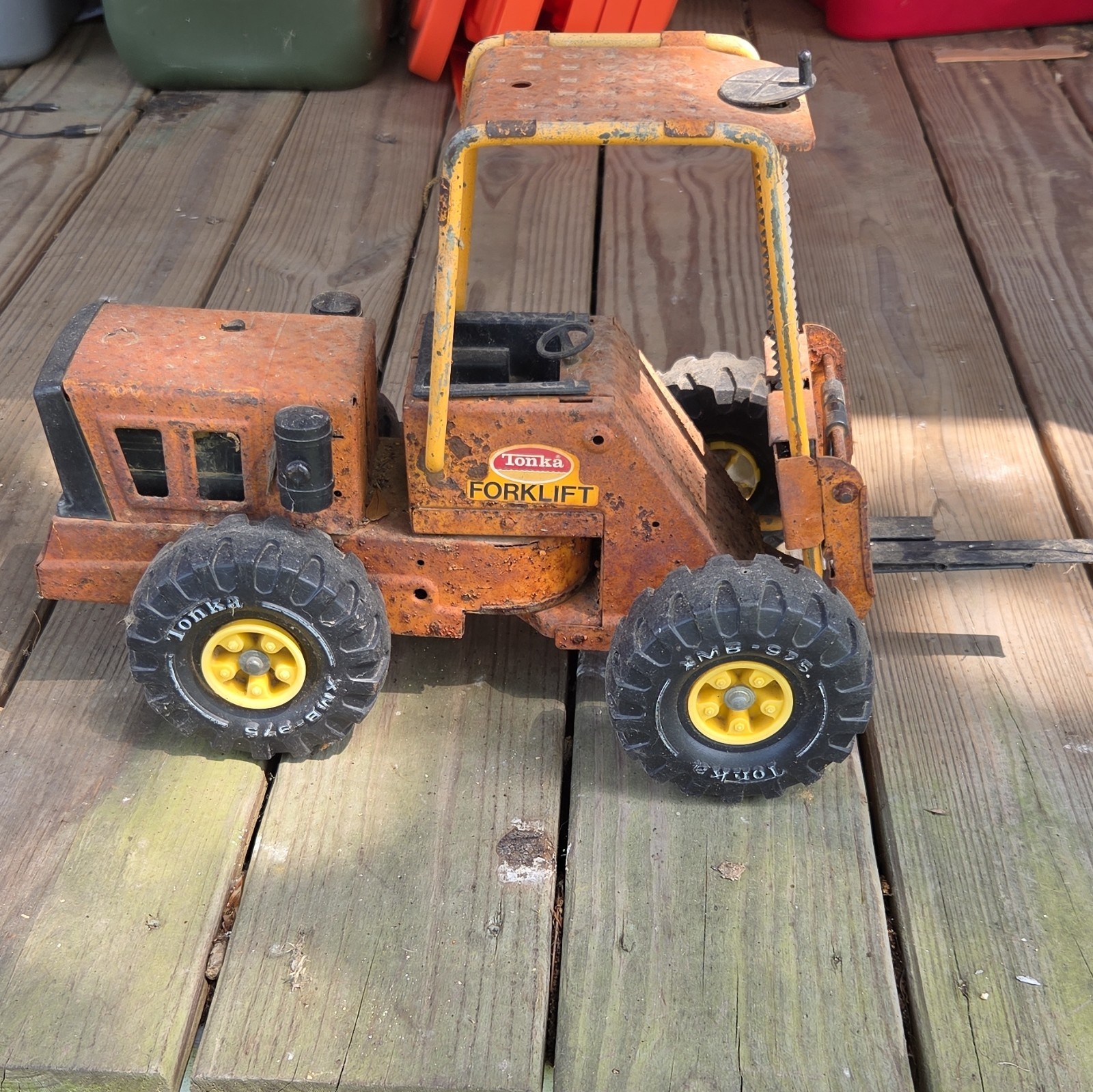 Tonka Pressed Steel Forklift Construction Vehicle Orange Yellow Black