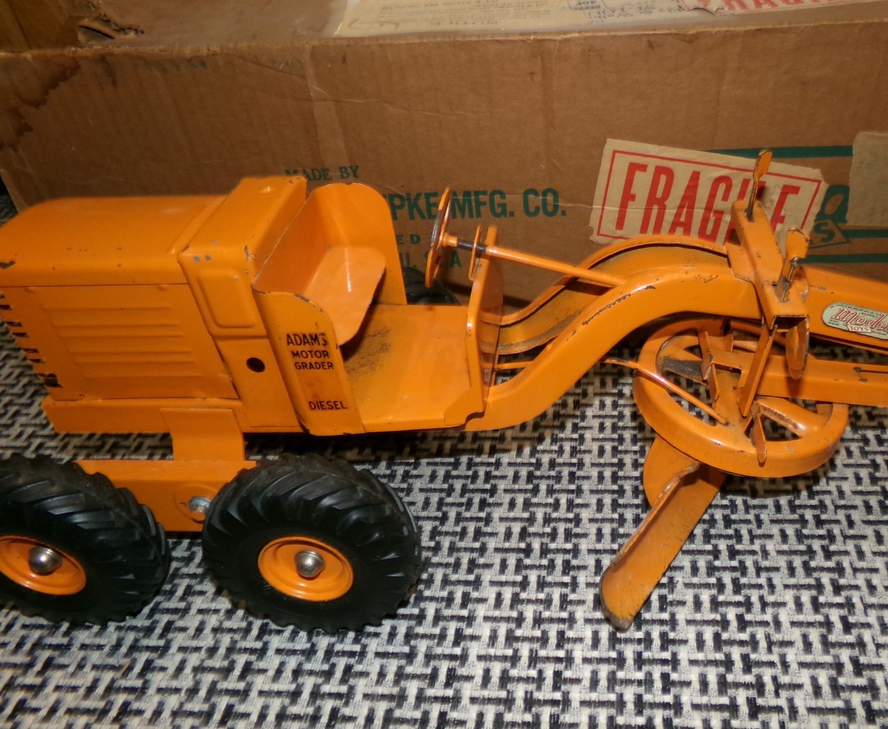 Vintage 1950s Pressed Steel Doepke Adams Orange Road Grader #2006 Original Box