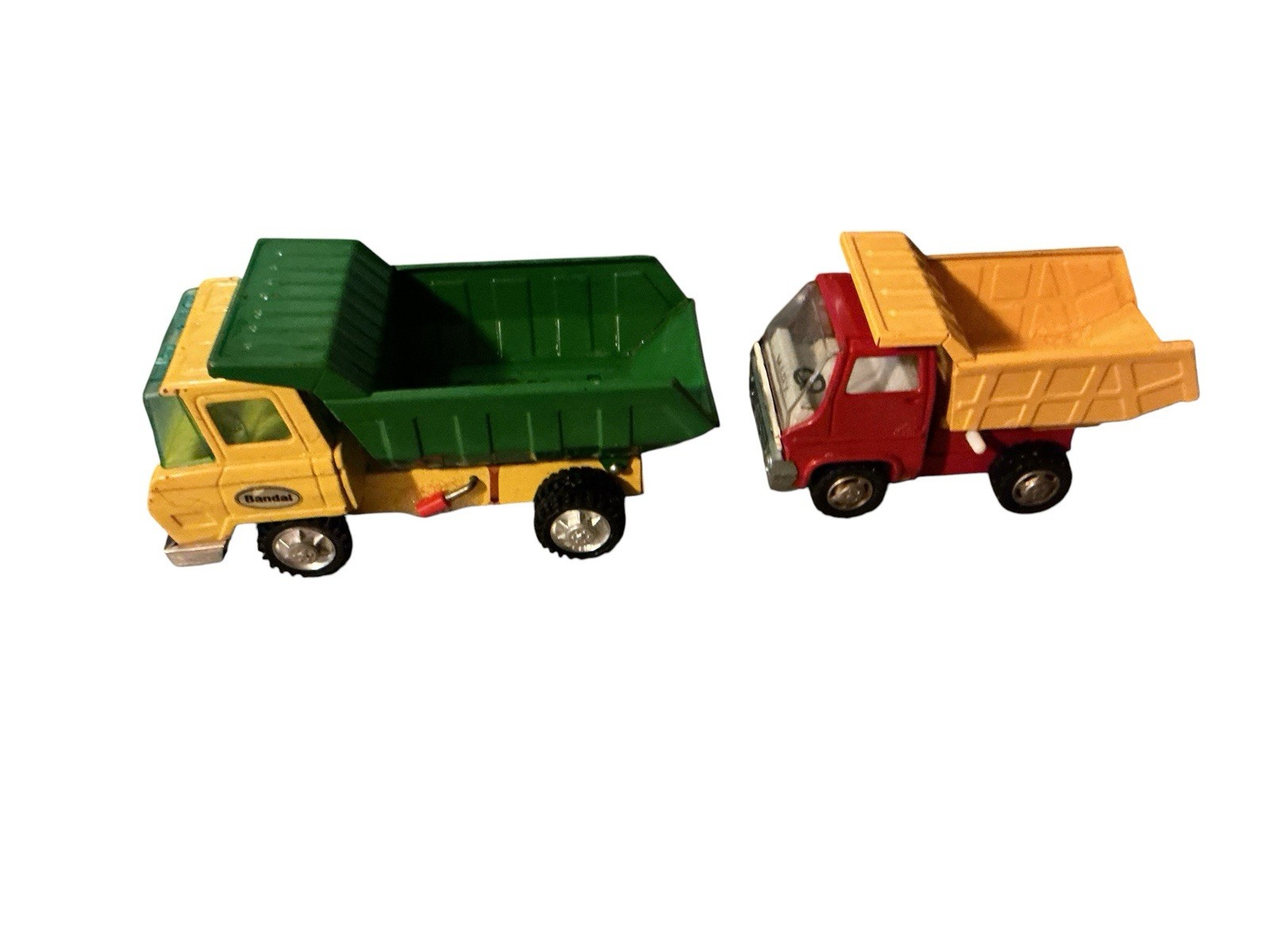 Marx & Bandai Vintage Dump Trucks Lot of 2 Diecast/Plastic Yellow Green Red