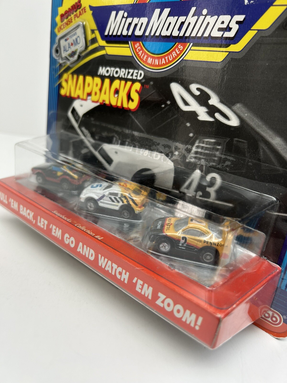 1990 Micro Machines SNAP BACKS #4 Pullback Power w/ Bonus license plate (NEW)