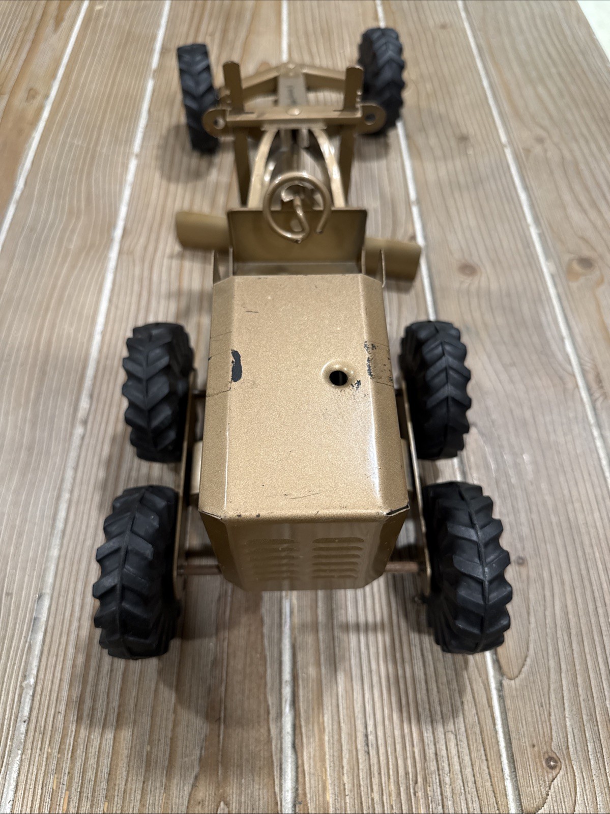 Vintage 1950s Structo Construction Co Pressed Steel Toy Road Grader Gold 18″