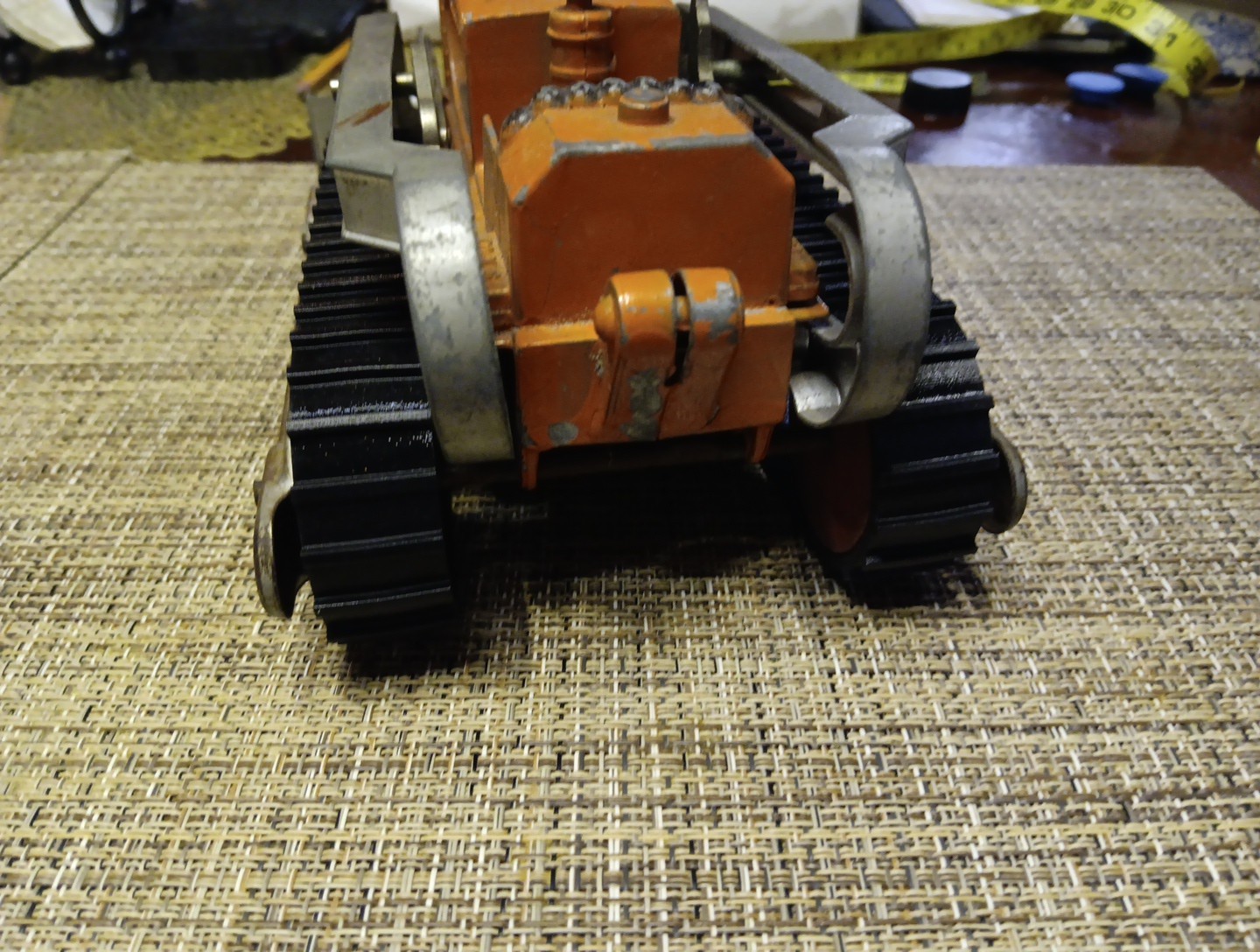 Vintage Toy HUBLEY #505-58 Orange Steel Bulldozer Wooden Wheels New Tracks